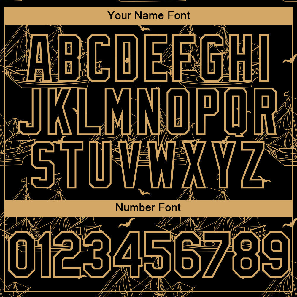 Custom Black Old Gold 3D Pattern Design Ship Frigate With Seagulls Authentic Baseball Jersey baseball jersey product view 5