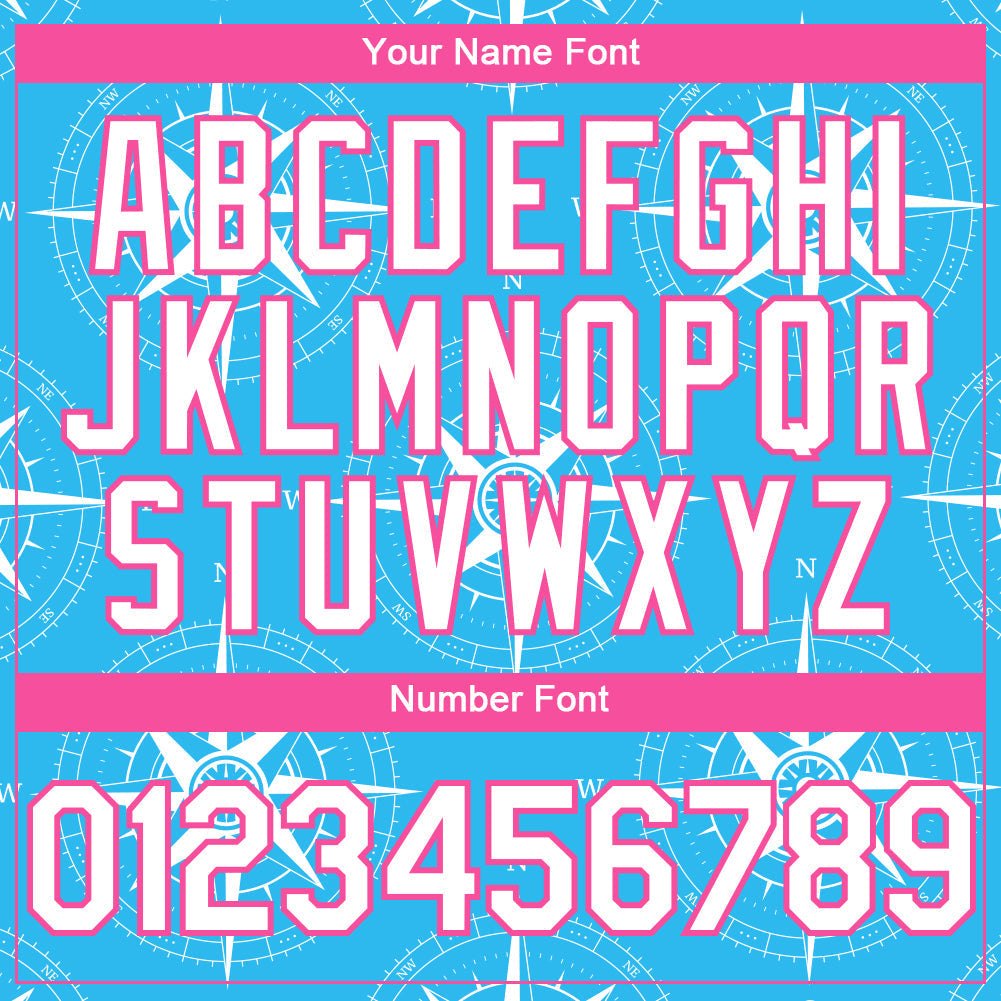 Custom Sky Blue White-Pink 3D Pattern Design Navigation Compass Authentic Baseball Jersey baseball jersey product view 5