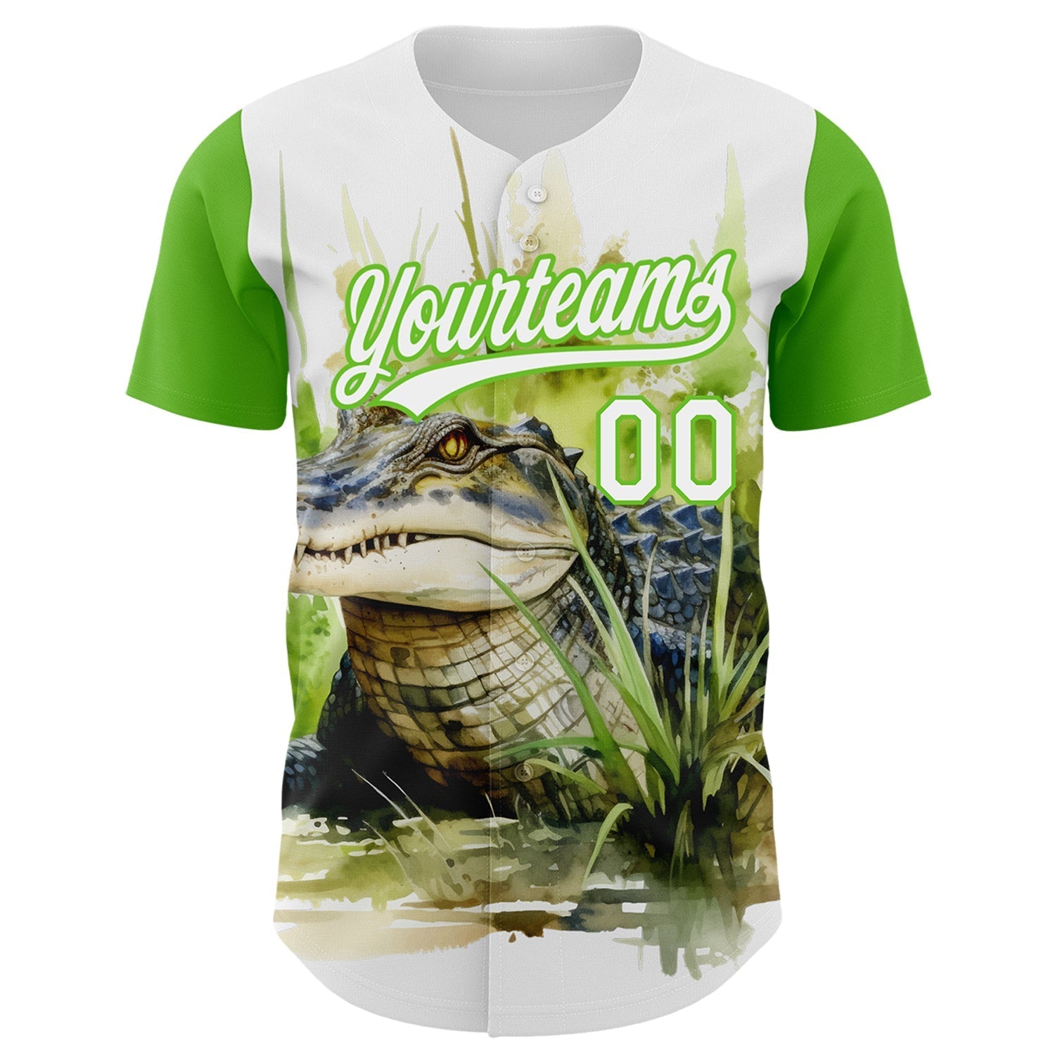 Custom White Aurora Green 3D Pattern Design Crocodile Authentic Baseball Jersey baseball jersey product view 2