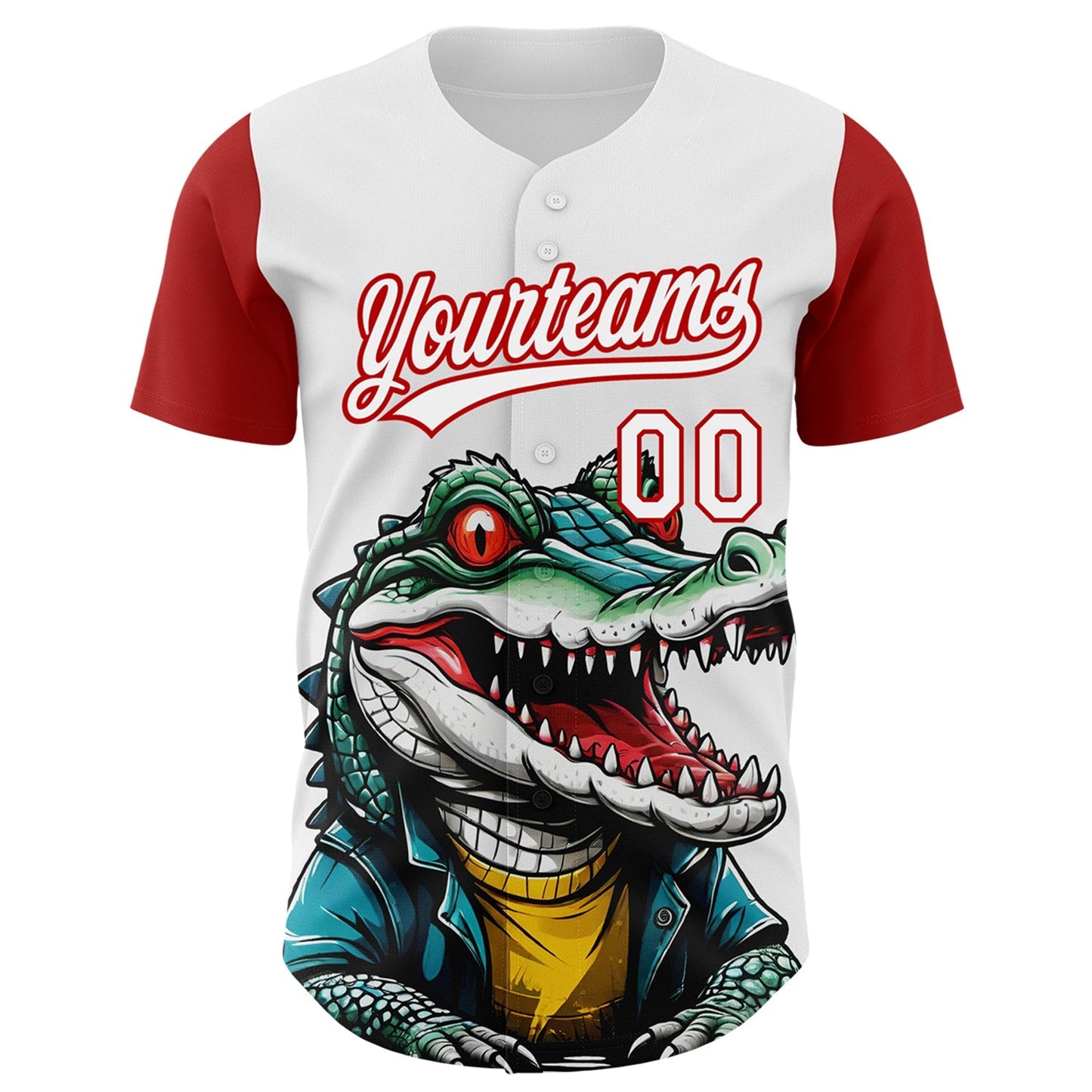 Custom White Red 3D Pattern Design Cartoon Crocodile Authentic Baseball Jersey baseball jersey product view 2