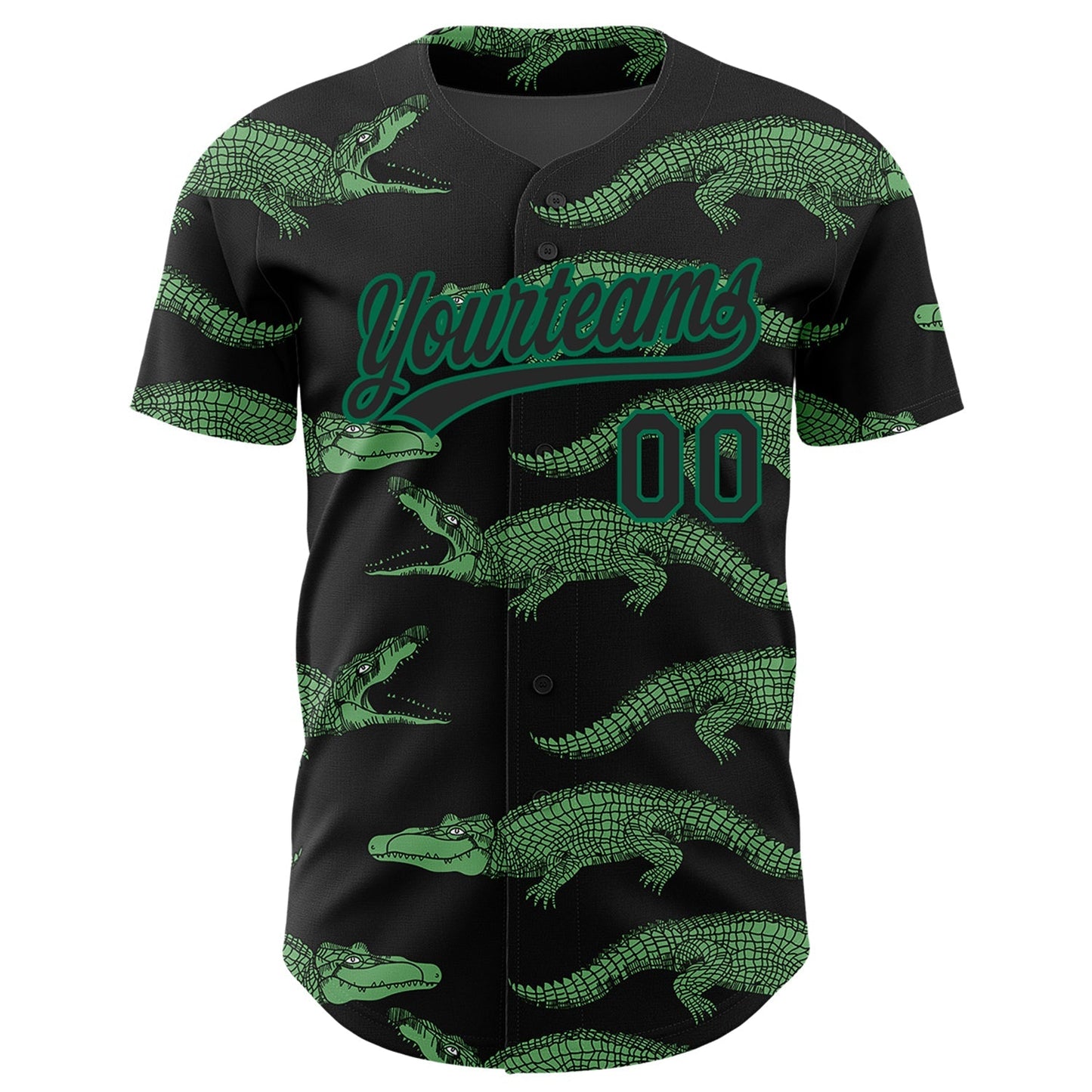 Custom Black Kelly Green 3D Pattern Design Crocodile Authentic Baseball Jersey baseball jersey product view 2