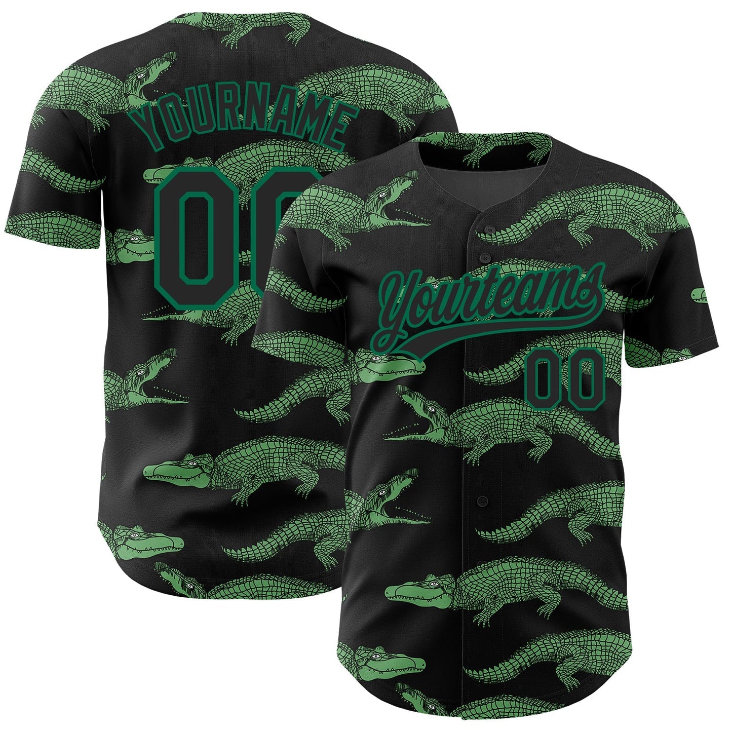 Custom Black Kelly Green 3D Pattern Design Crocodile Authentic Baseball Jersey baseball jersey product view 1