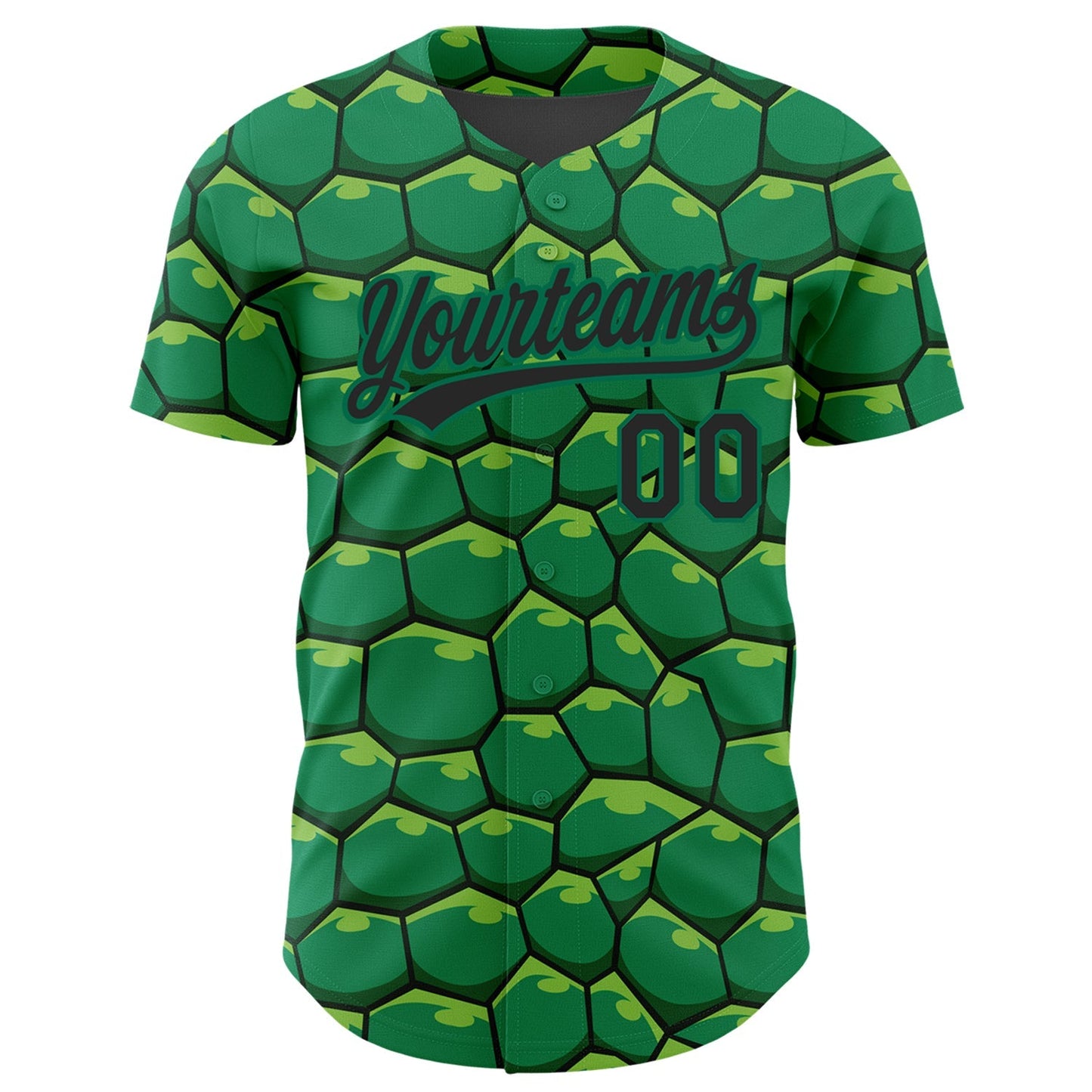 Custom Kelly Green Black 3D Pattern Design Turtle Shell Authentic Baseball Jersey baseball jersey product view 2