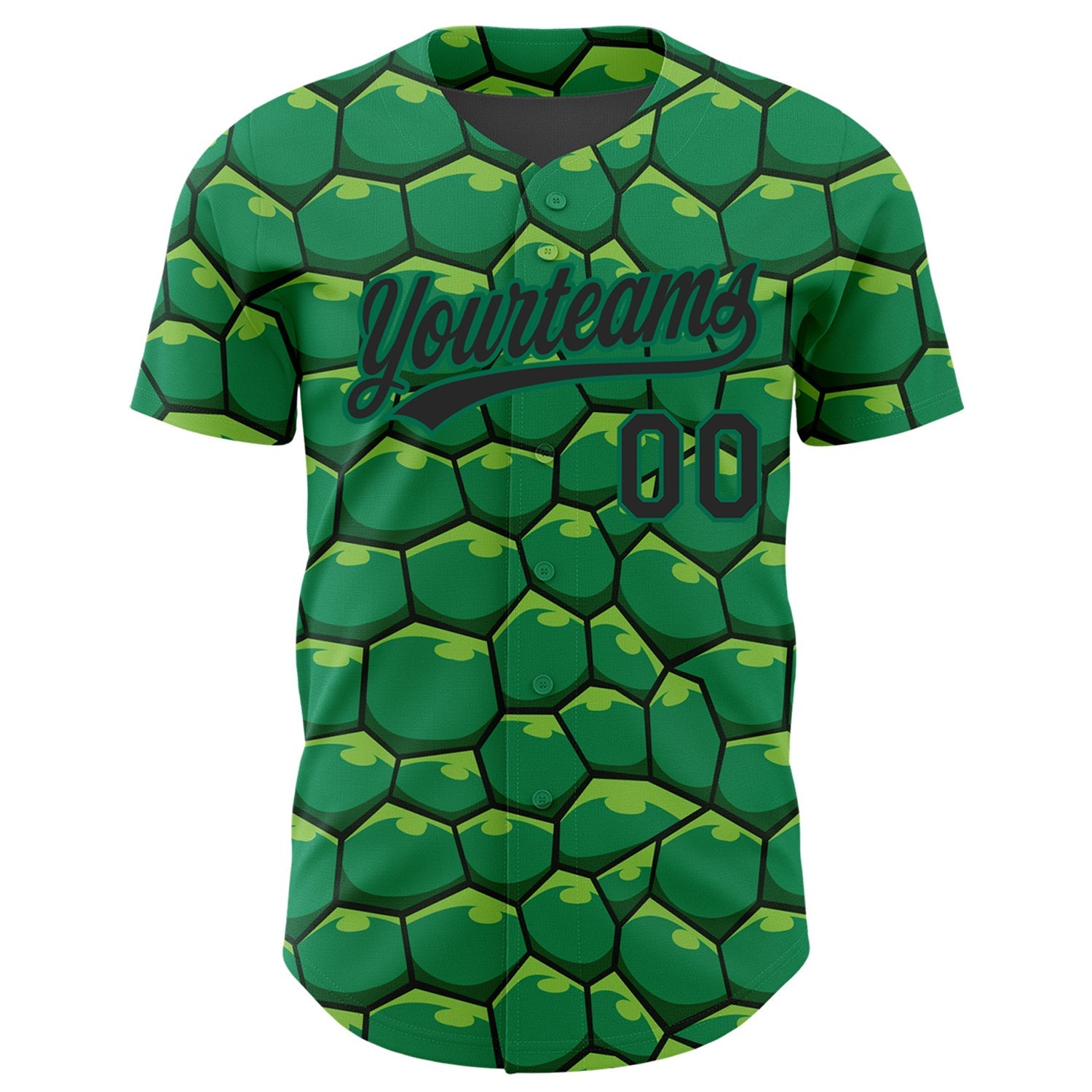 Custom Kelly Green Black 3D Pattern Design Turtle Shell Authentic Baseball Jersey baseball jersey product view 2