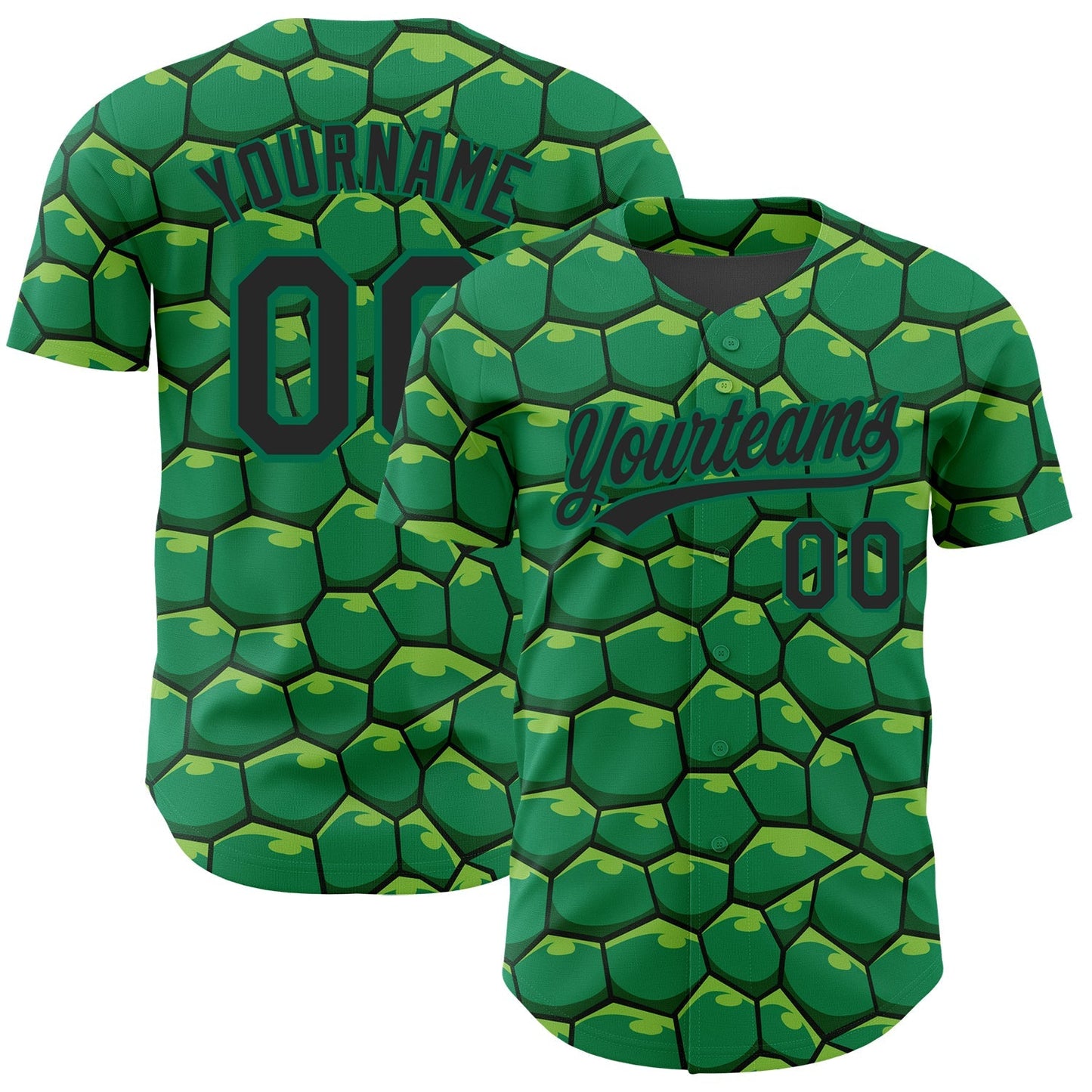 Custom Kelly Green Black 3D Pattern Design Turtle Shell Authentic Baseball Jersey baseball jersey product view 1