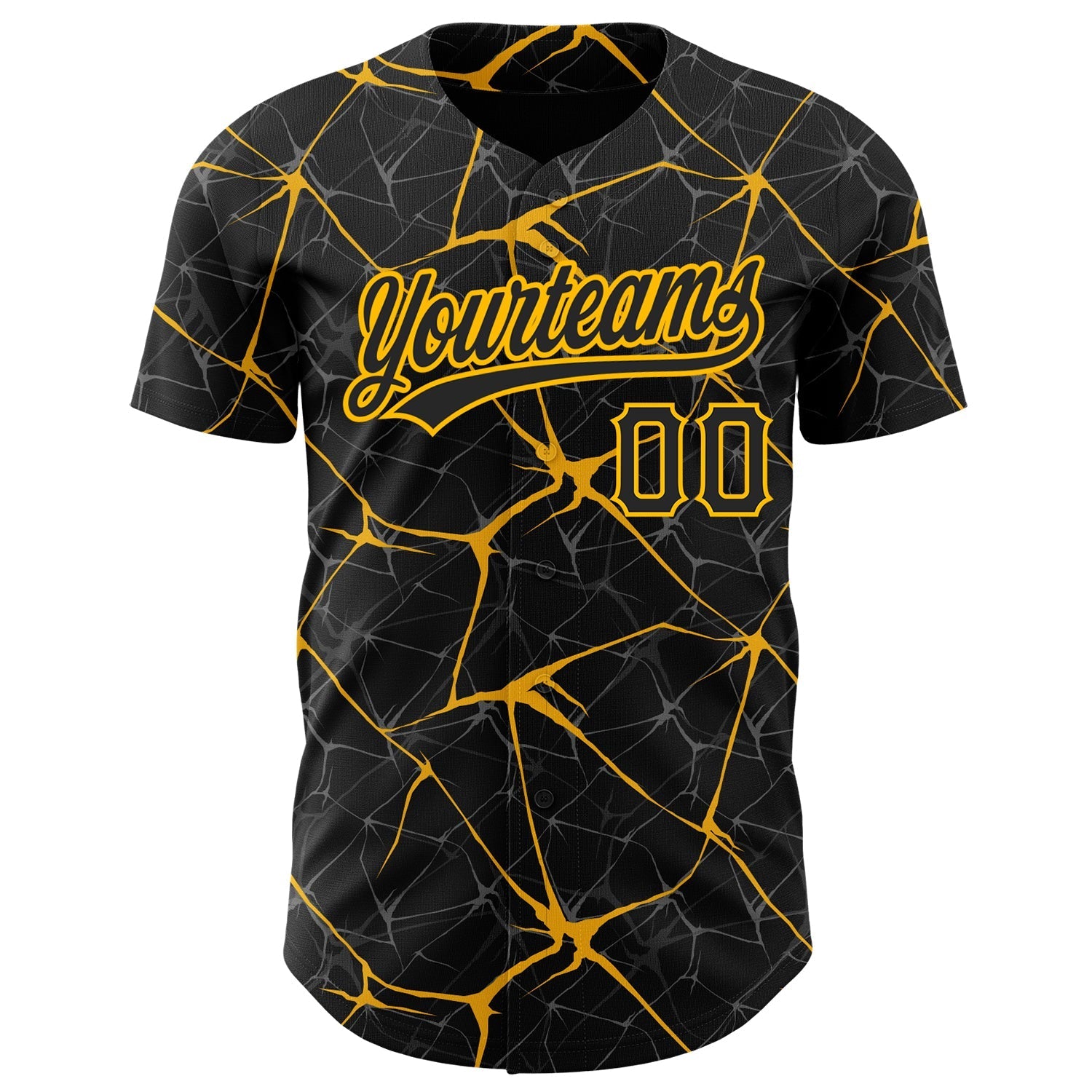 Custom Black Gold 3D Pattern Design Abstract Network Authentic Baseball Jersey baseball jersey product view 2