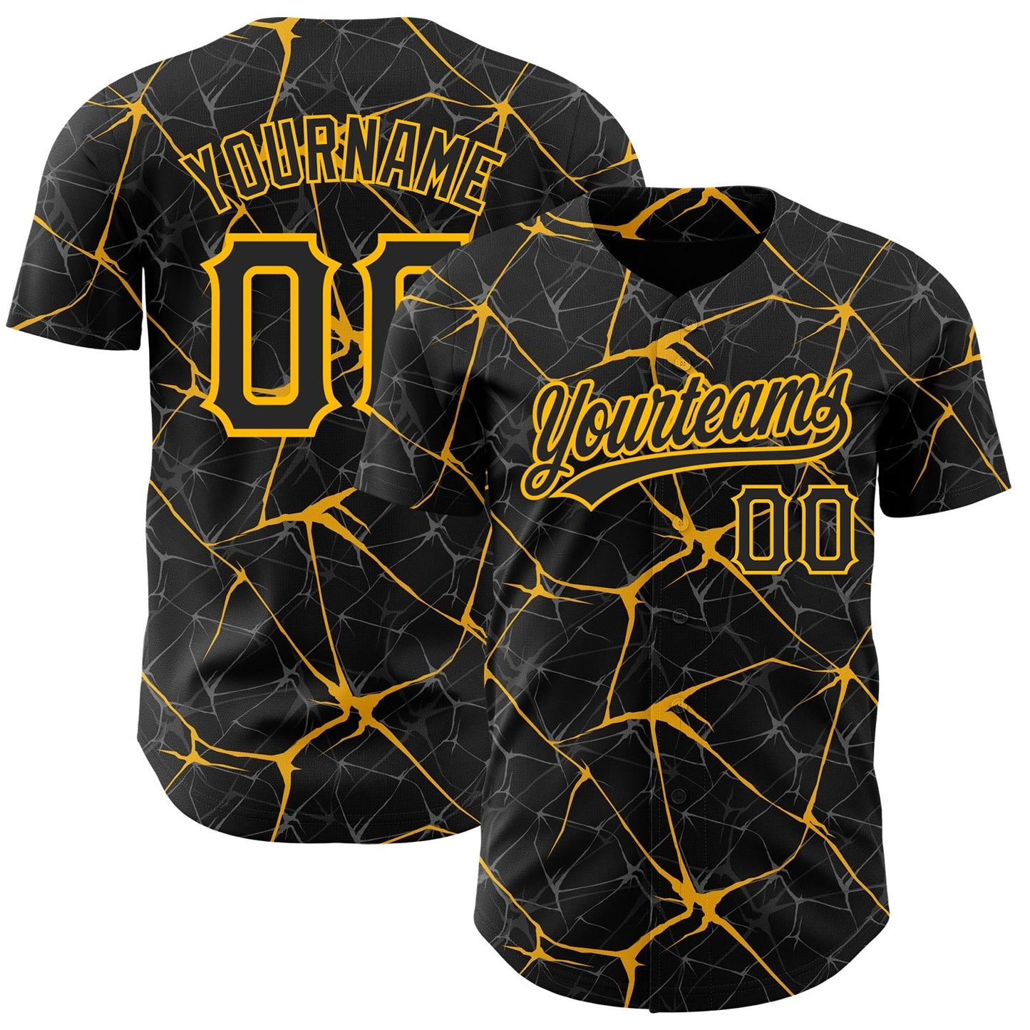 Custom Black Gold 3D Pattern Design Abstract Network Authentic Baseball Jersey baseball jersey product view 1