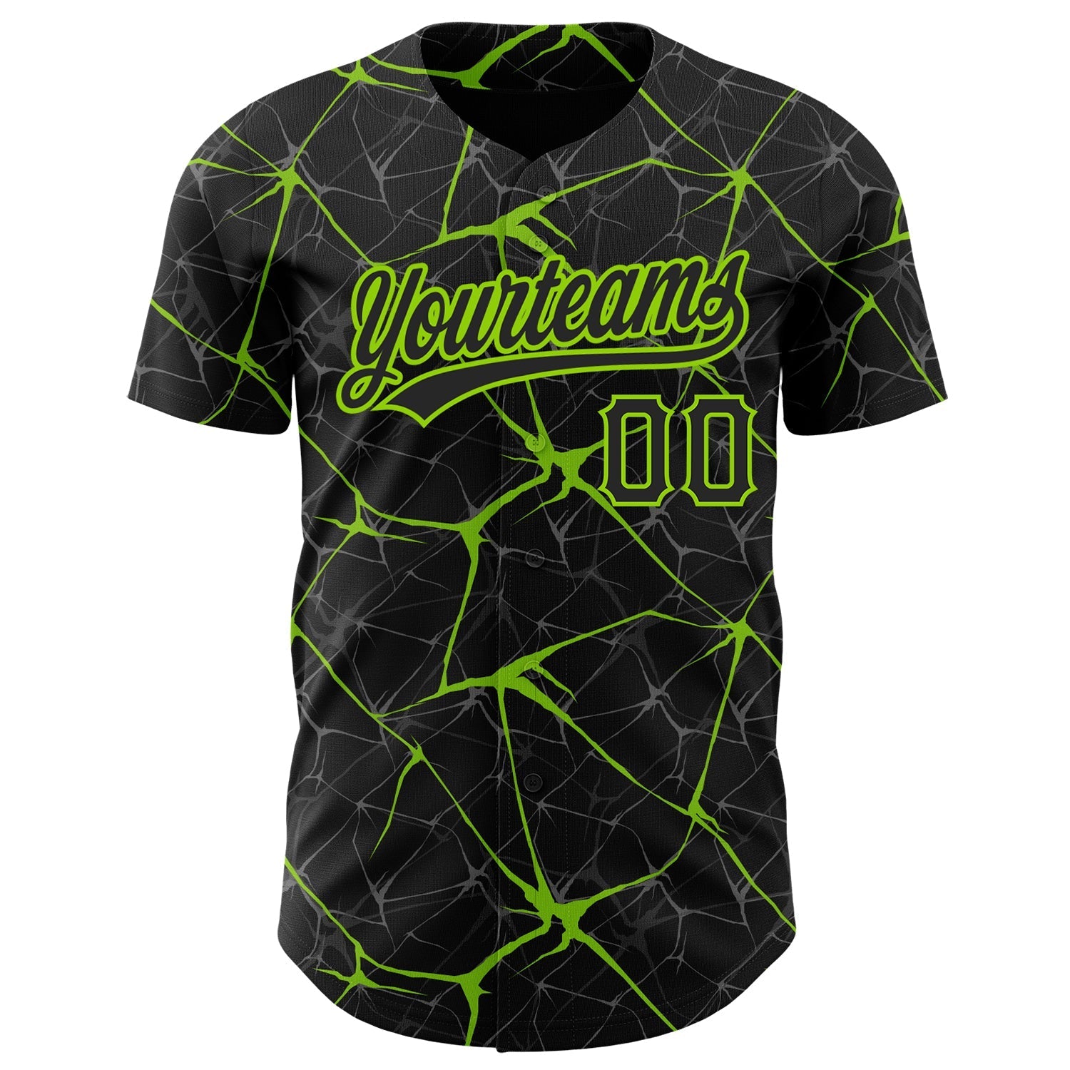 Custom Black Neon Green 3D Pattern Design Abstract Network Authentic Baseball Jersey baseball jersey product view 2