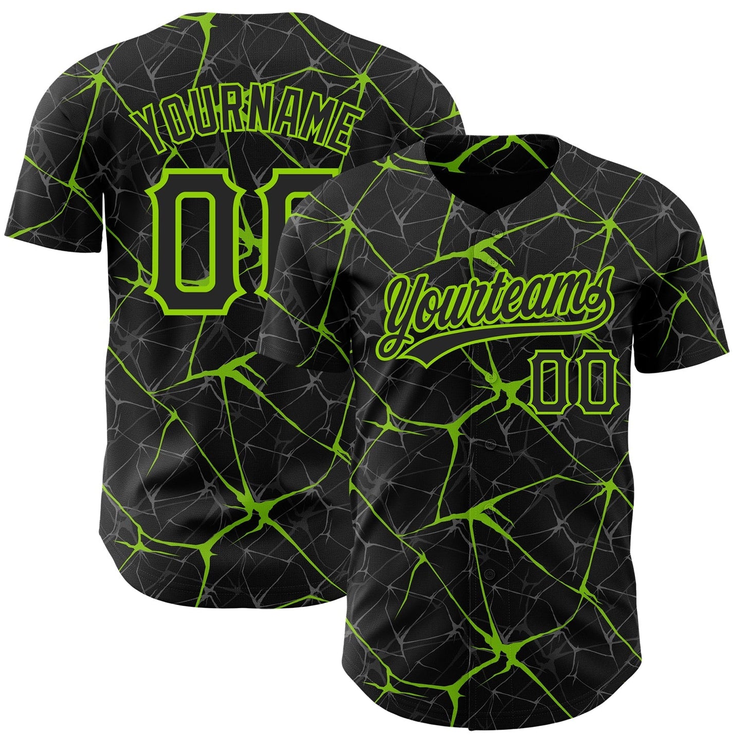 Custom Black Neon Green 3D Pattern Design Abstract Network Authentic Baseball Jersey baseball jersey product view 1