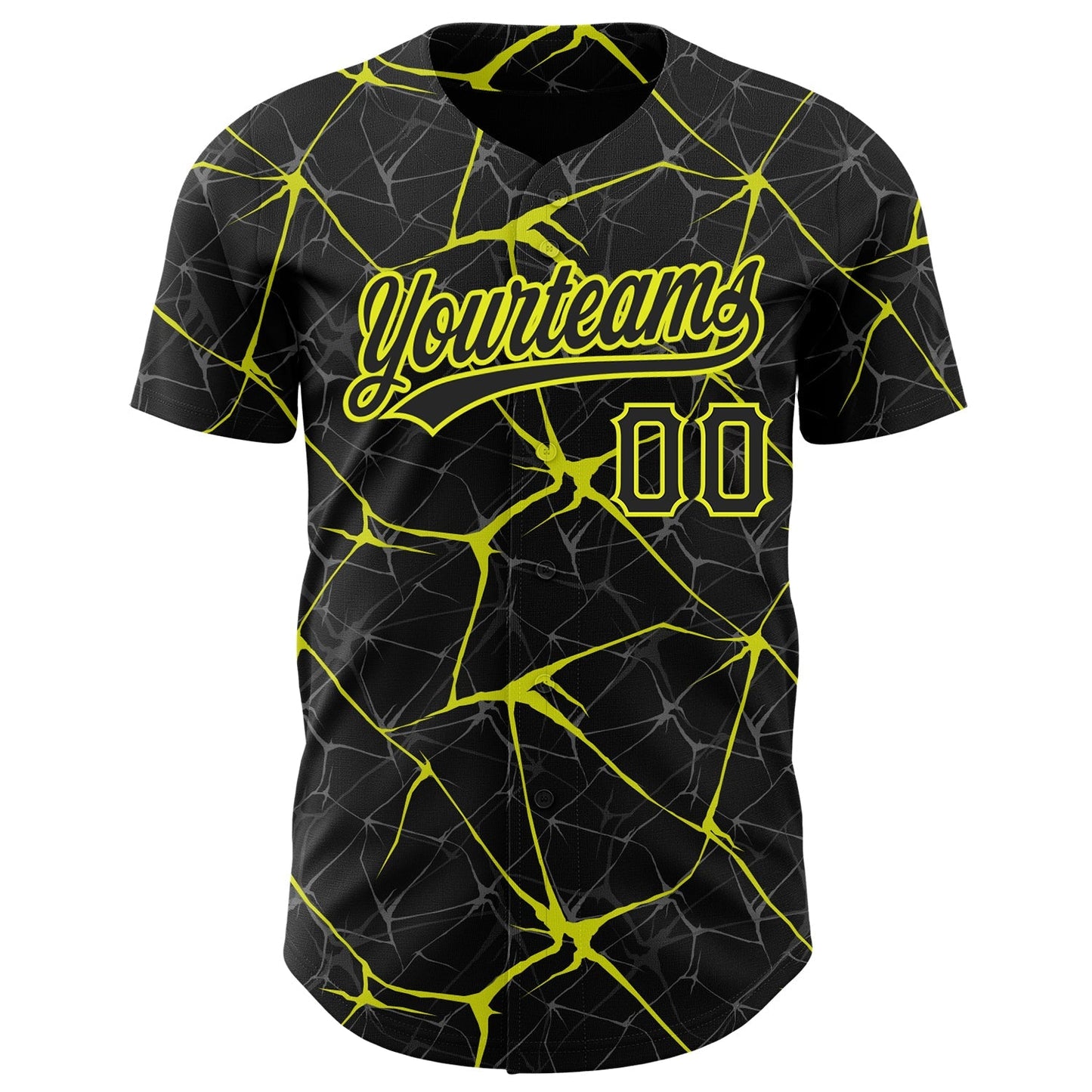 Custom Black Neon Yellow 3D Pattern Design Abstract Network Authentic Baseball Jersey baseball jersey product view 2