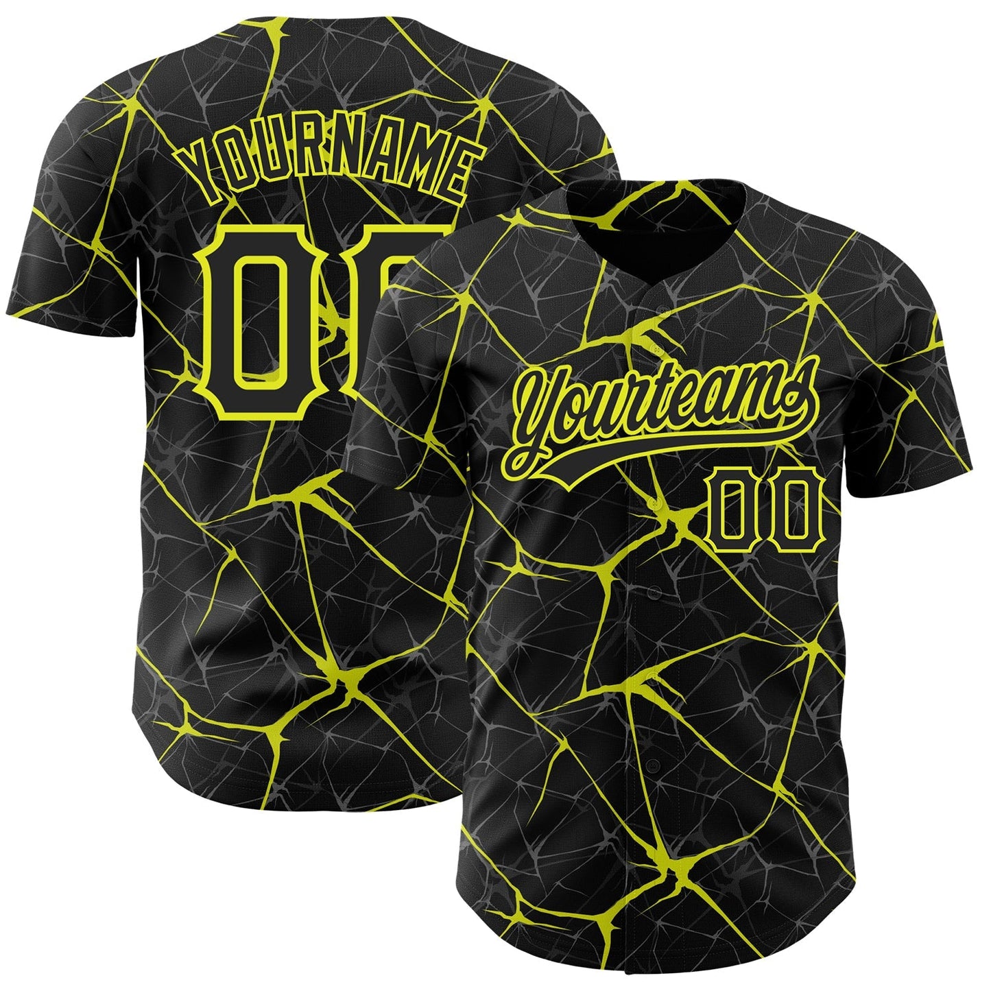Custom Black Neon Yellow 3D Pattern Design Abstract Network Authentic Baseball Jersey baseball jersey product view 1