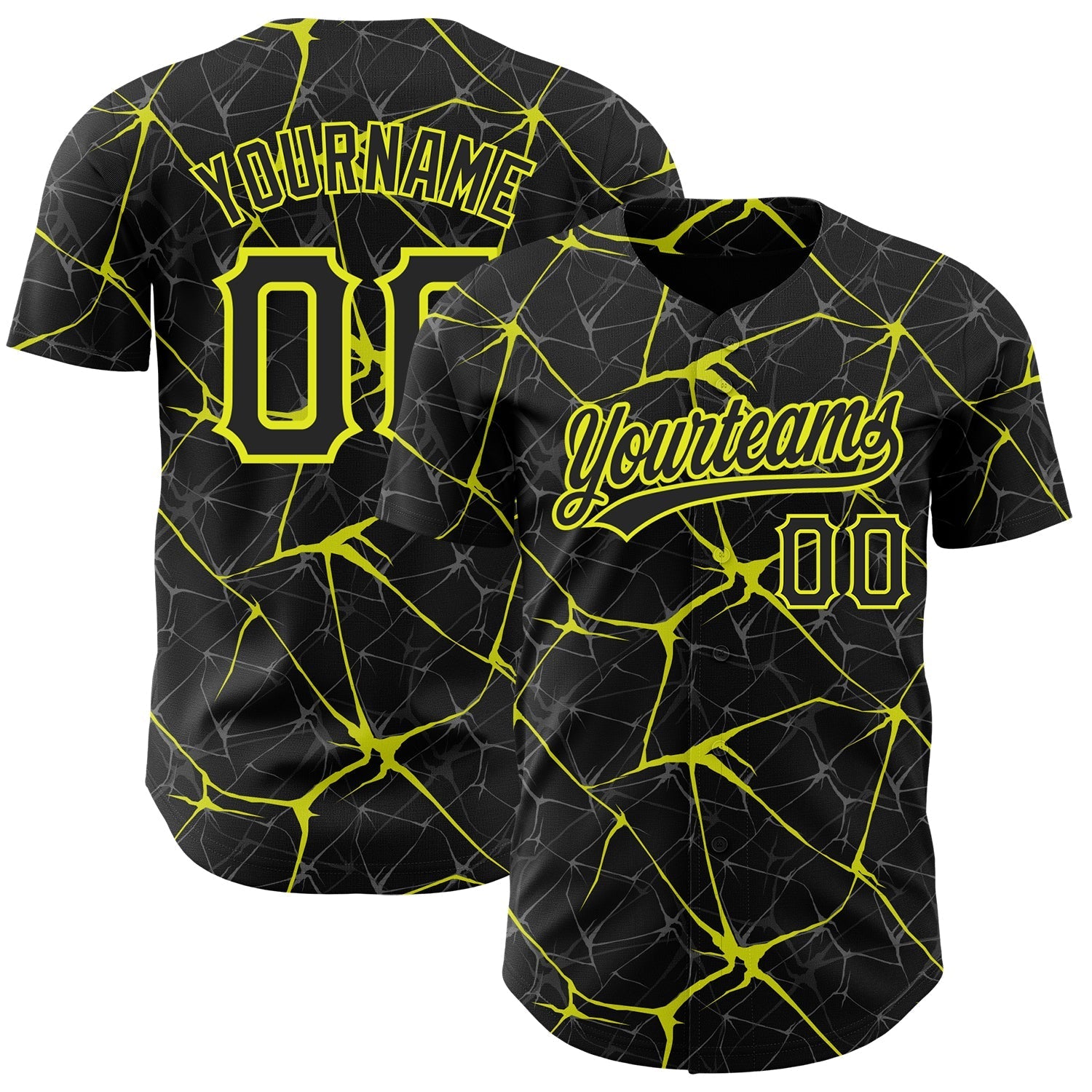 Custom Black Neon Yellow 3D Pattern Design Abstract Network Authentic Baseball Jersey baseball jersey product view 1