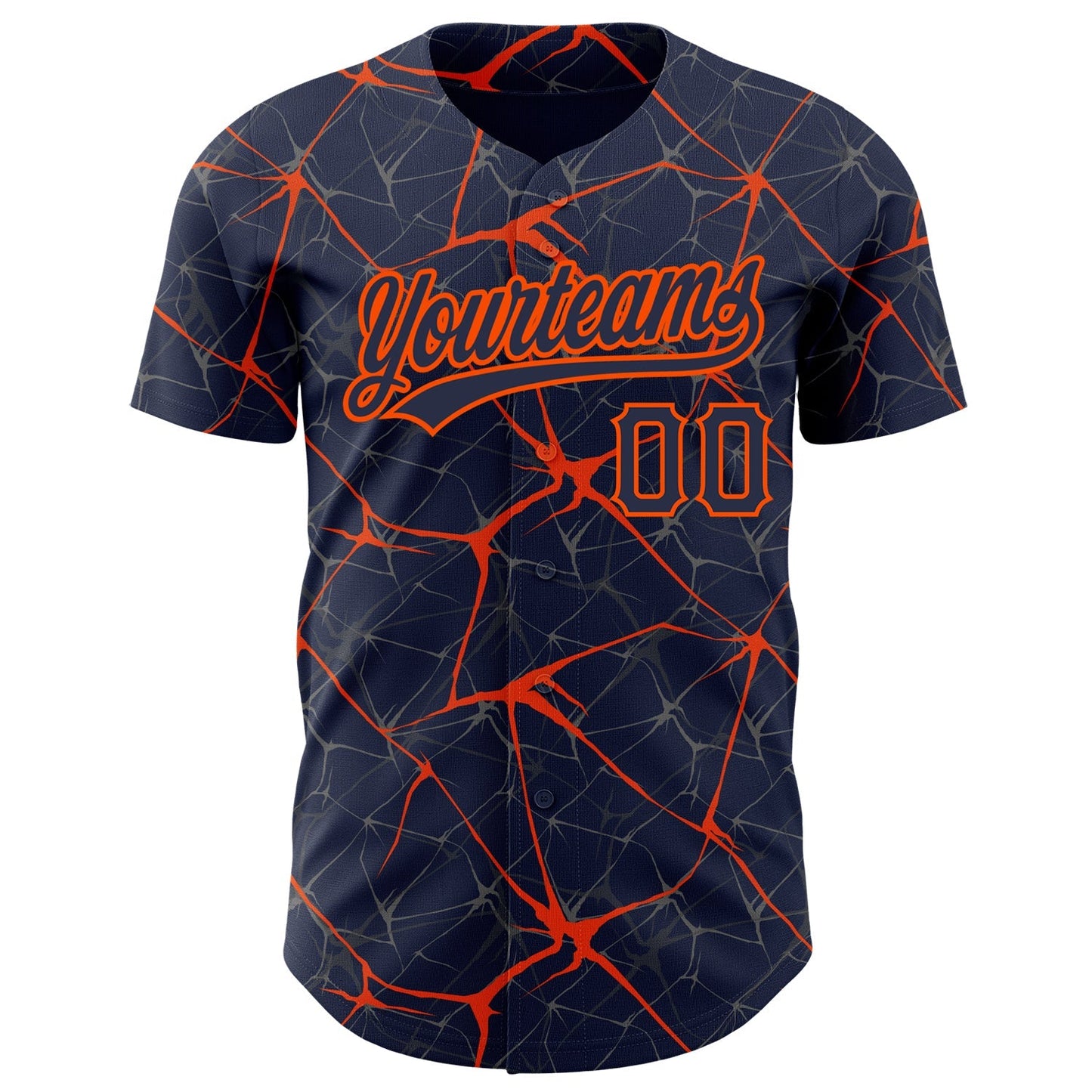 Custom Navy Orange 3D Pattern Design Abstract Network Authentic Baseball Jersey baseball jersey product view 2