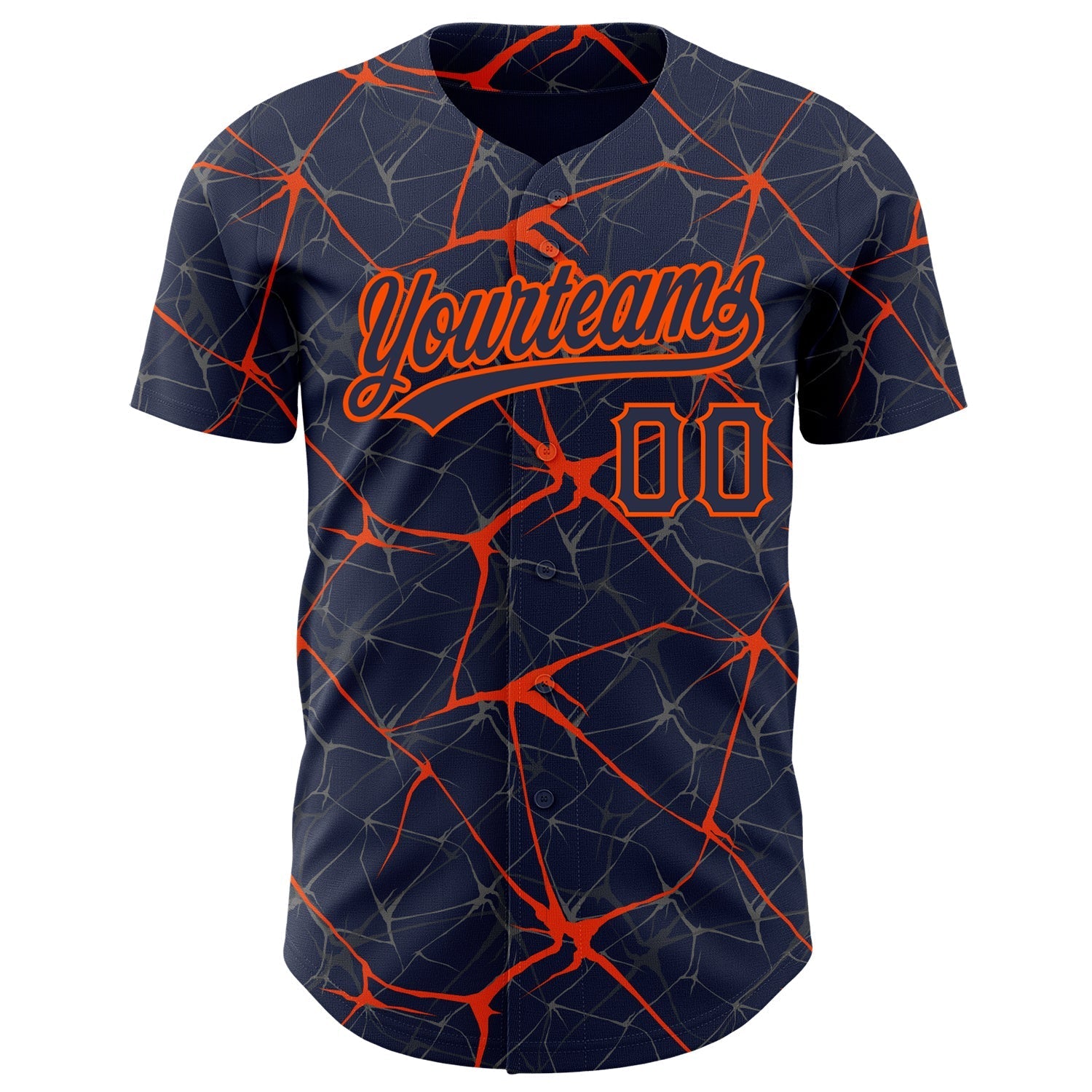 Custom Navy Orange 3D Pattern Design Abstract Network Authentic Baseball Jersey baseball jersey product view 2