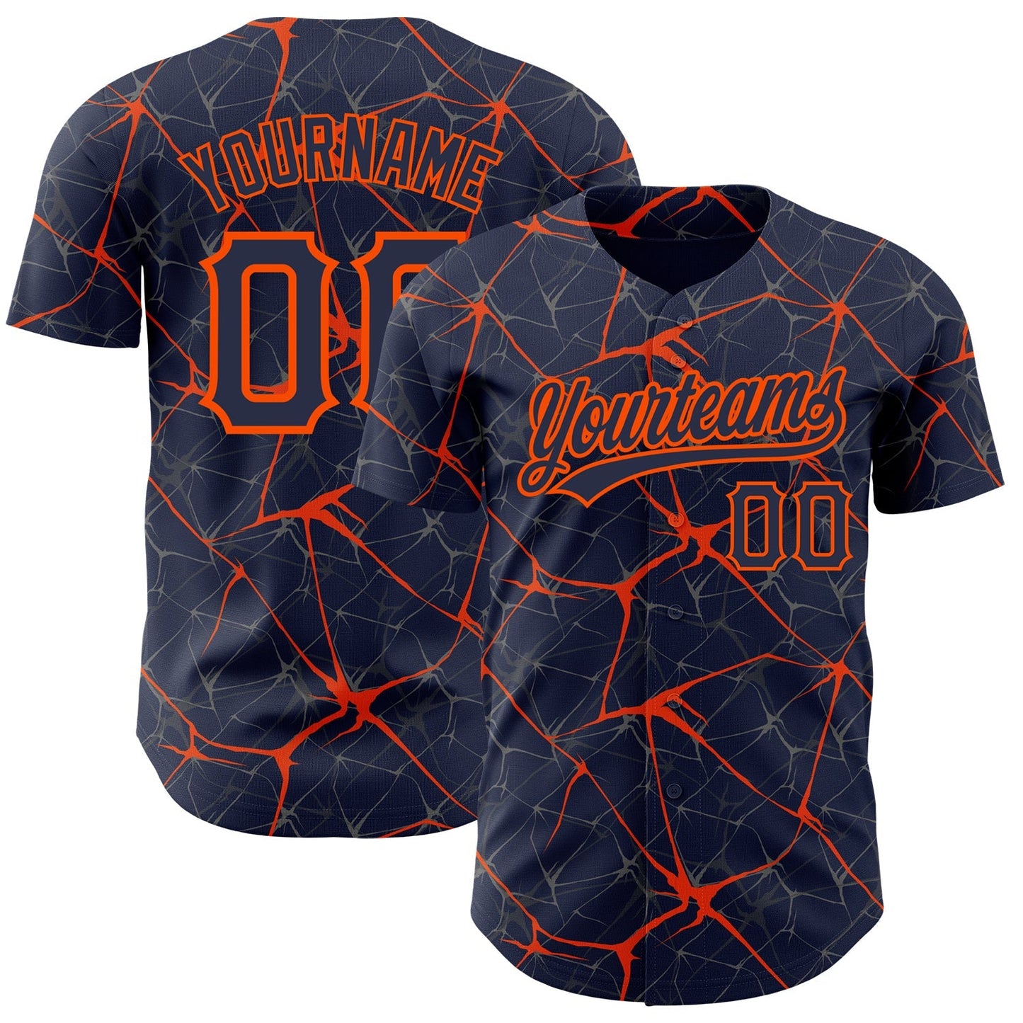 Custom Navy Orange 3D Pattern Design Abstract Network Authentic Baseball Jersey baseball jersey product view 1