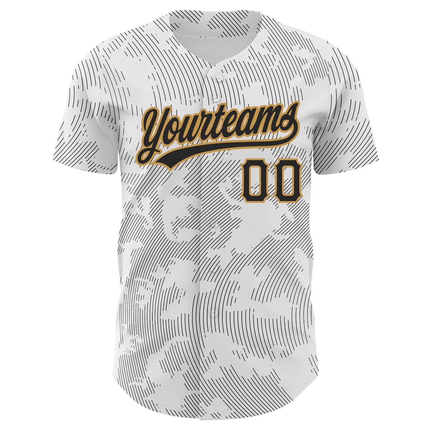 Custom White Black-Old Gold 3D Pattern Design Curve Lines Authentic Baseball Jersey baseball jersey product view 2