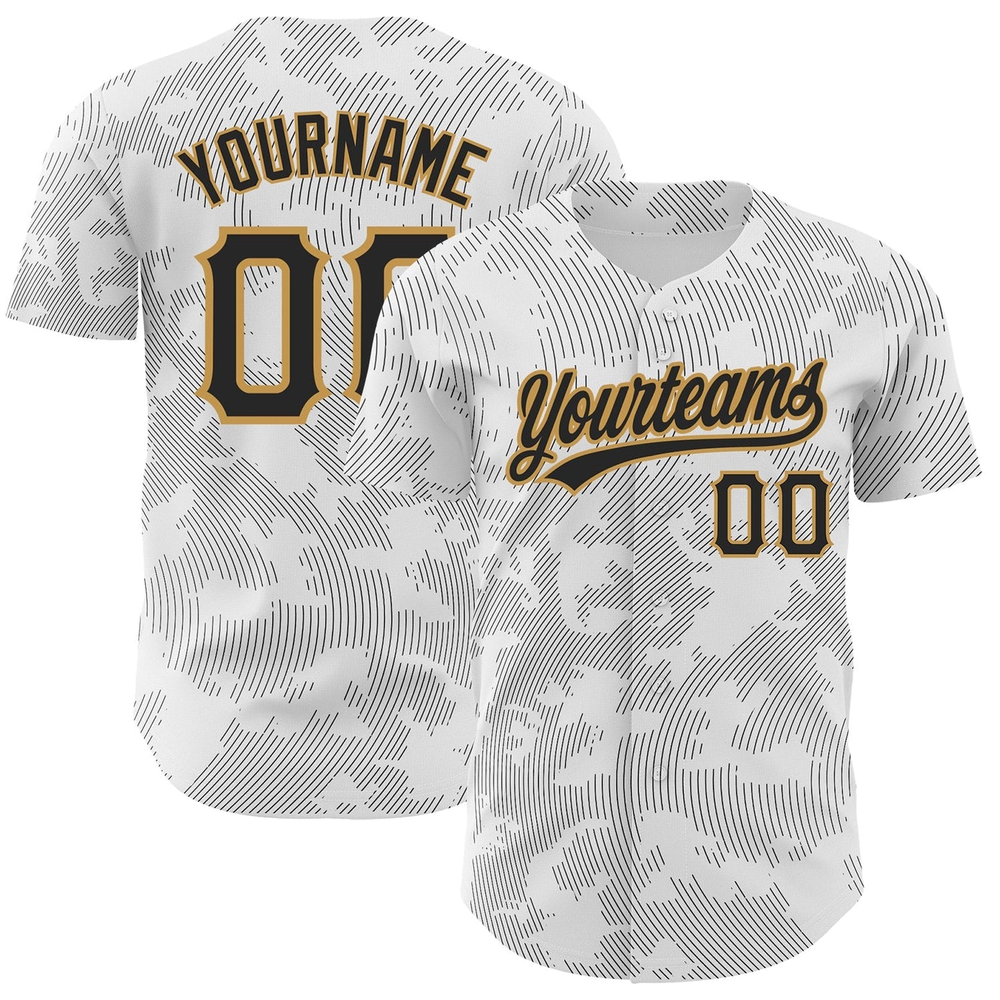 Custom White Black-Old Gold 3D Pattern Design Curve Lines Authentic Baseball Jersey baseball jersey product view 1