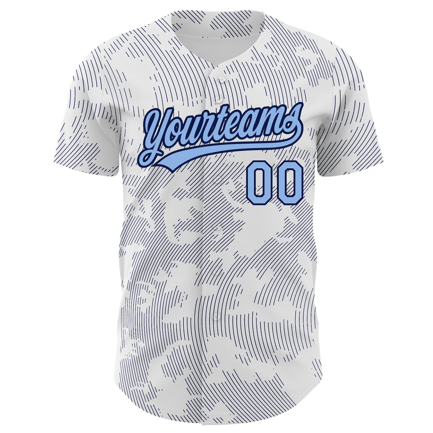 Custom White Light Blue-Navy 3D Pattern Design Curve Lines Authentic Baseball Jersey baseball jersey product view 2