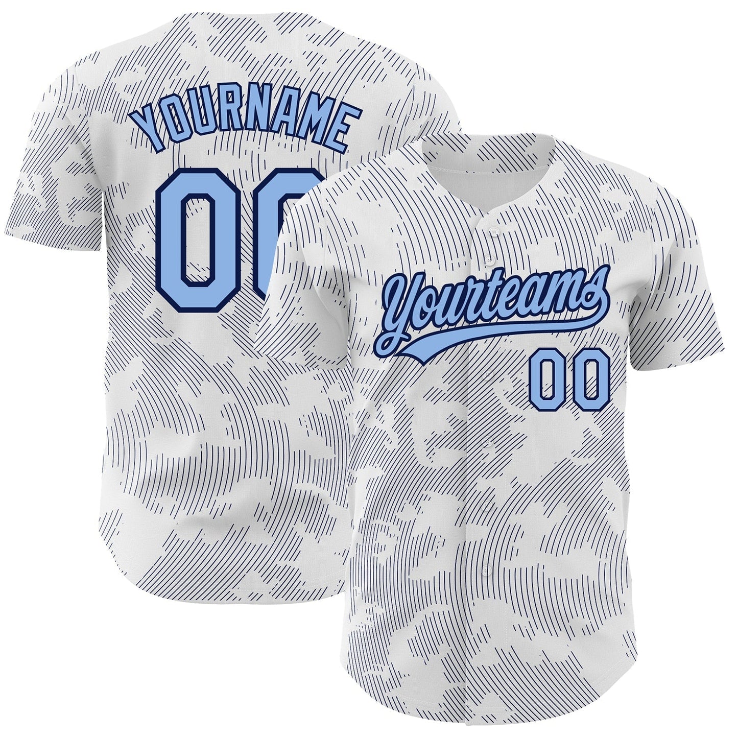 Custom White Light Blue-Navy 3D Pattern Design Curve Lines Authentic Baseball Jersey baseball jersey product view 1