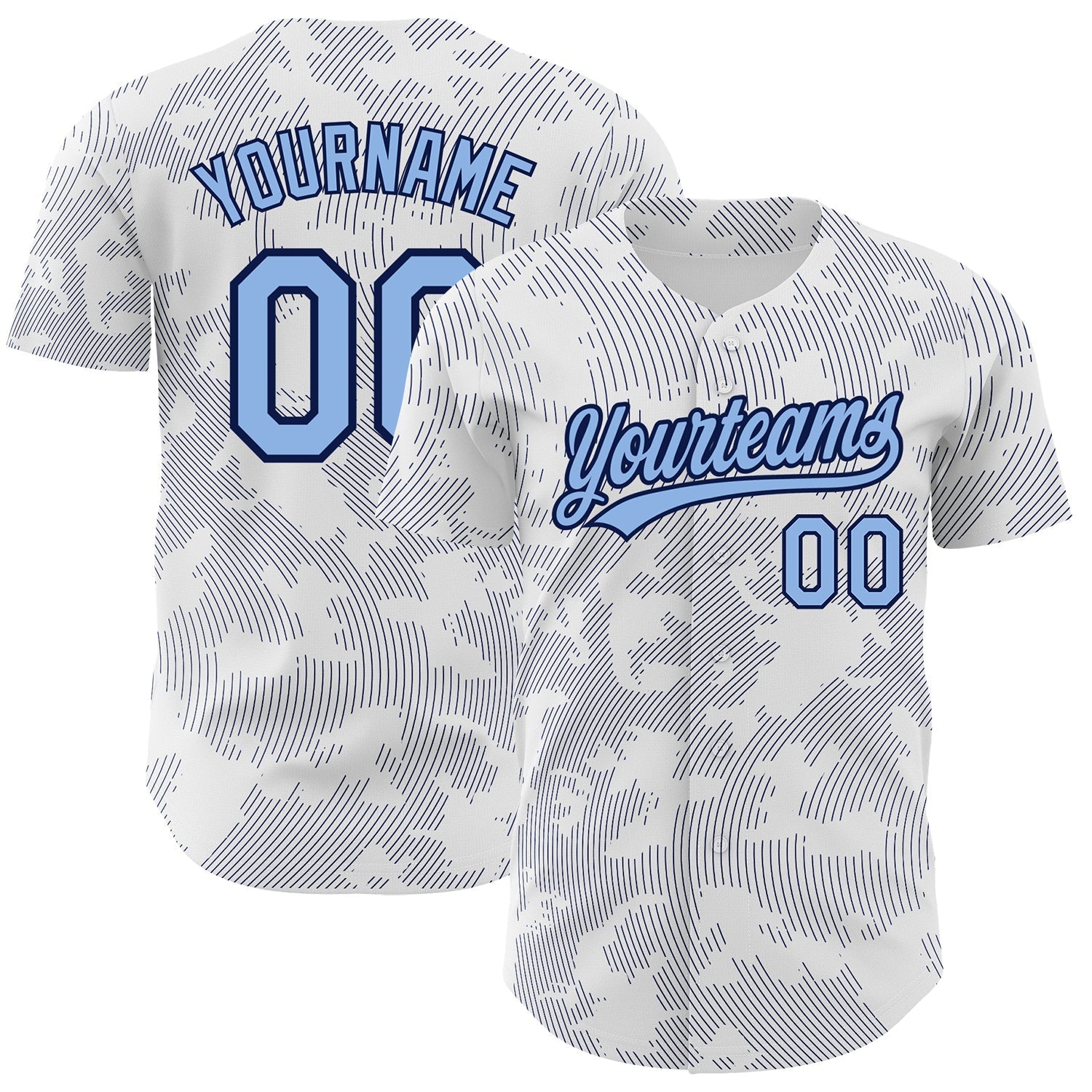 Custom White Light Blue-Navy 3D Pattern Design Curve Lines Authentic Baseball Jersey baseball jersey product view 1