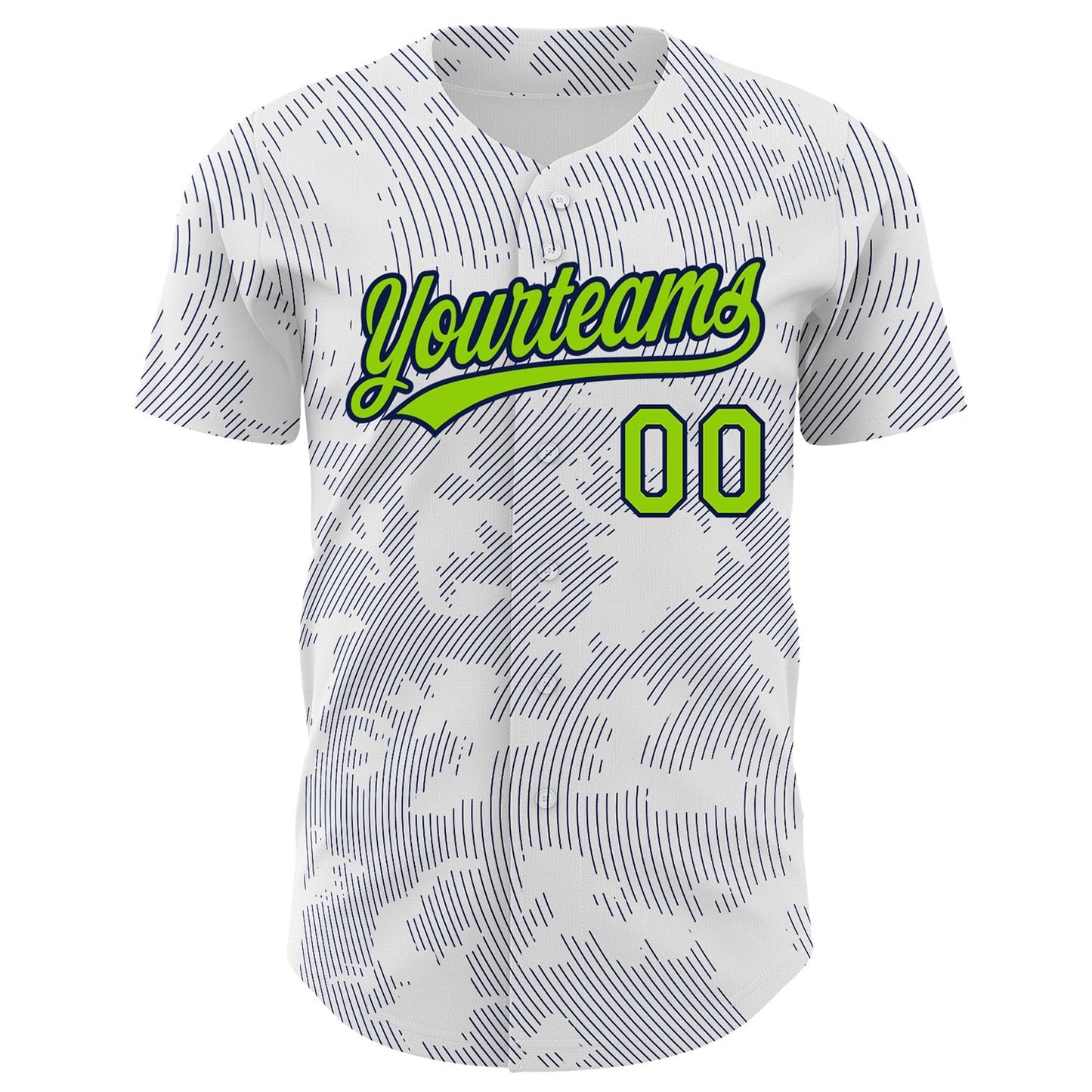 Custom White Neon Green-Navy 3D Pattern Design Curve Lines Authentic Baseball Jersey baseball jersey product view 2