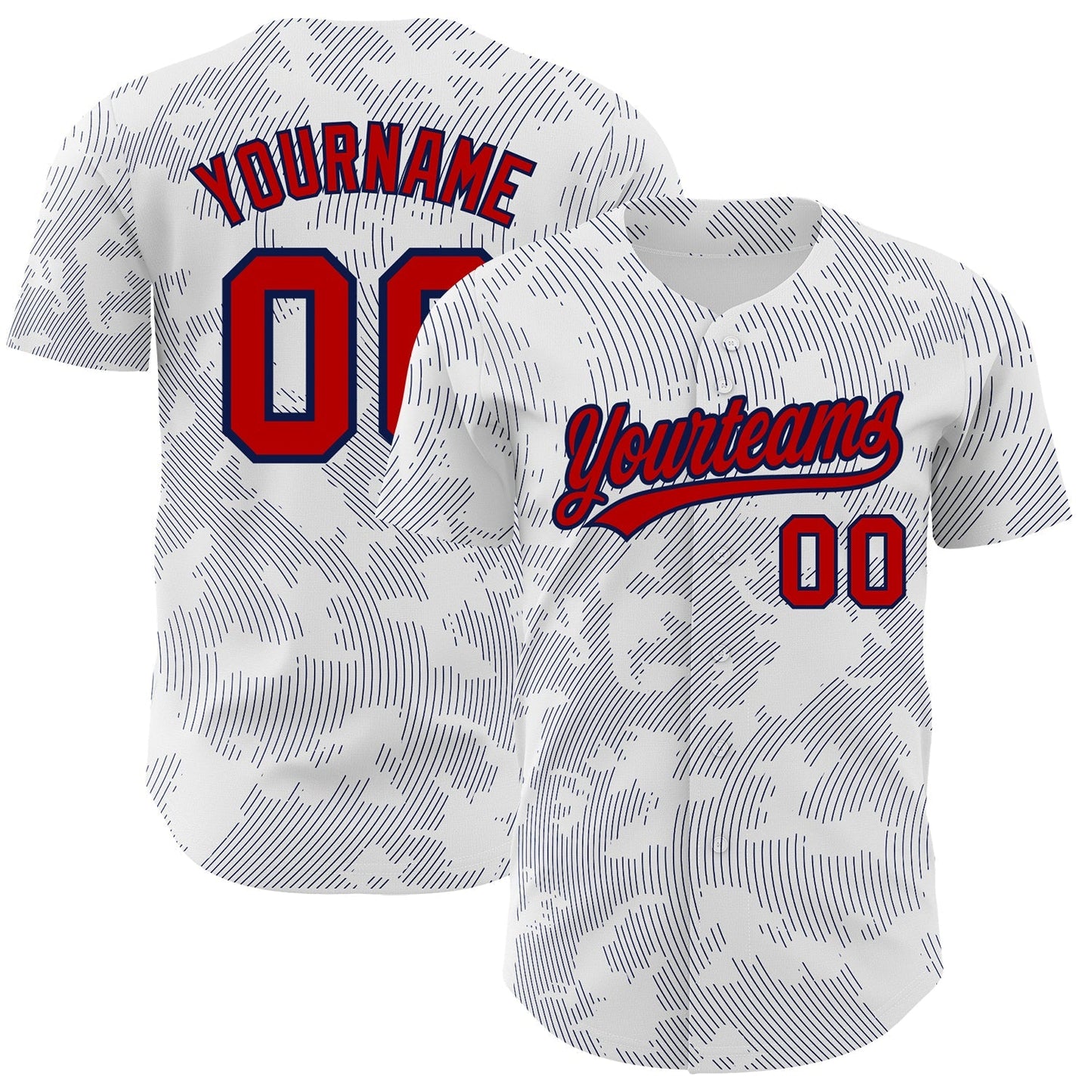 Custom White Red-Navy 3D Pattern Design Curve Lines Authentic Baseball Jersey baseball jersey product view 1