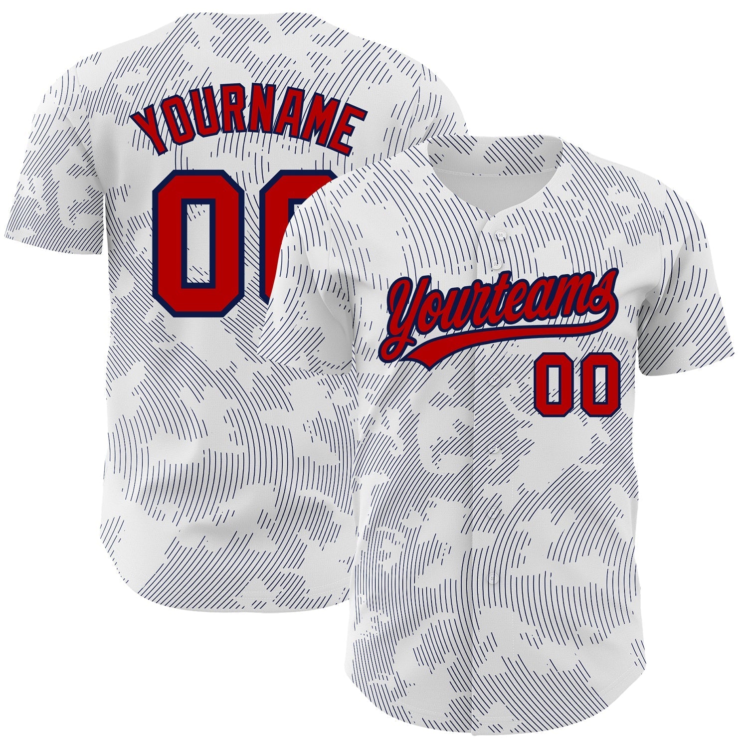Custom White Red-Navy 3D Pattern Design Curve Lines Authentic Baseball Jersey baseball jersey product view 1