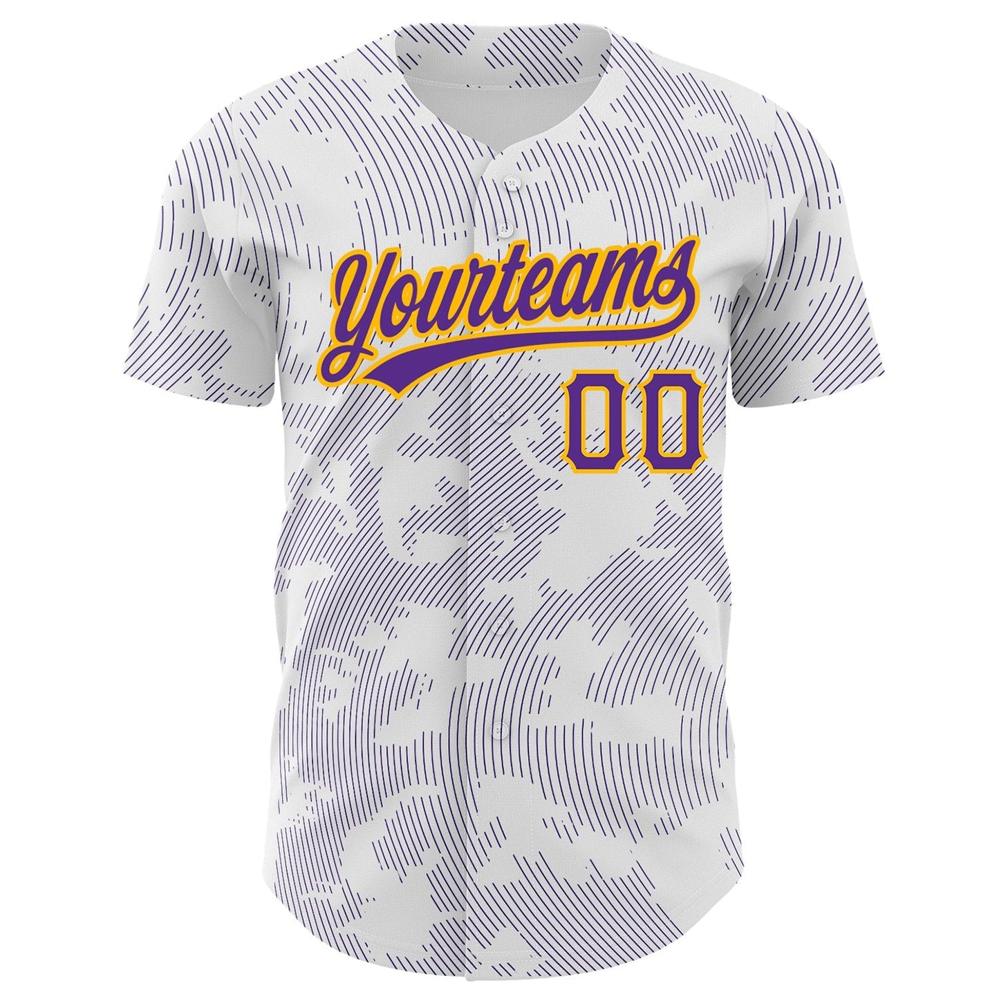 Custom White Purple-Gold 3D Pattern Design Curve Lines Authentic Baseball Jersey baseball jersey product view 2