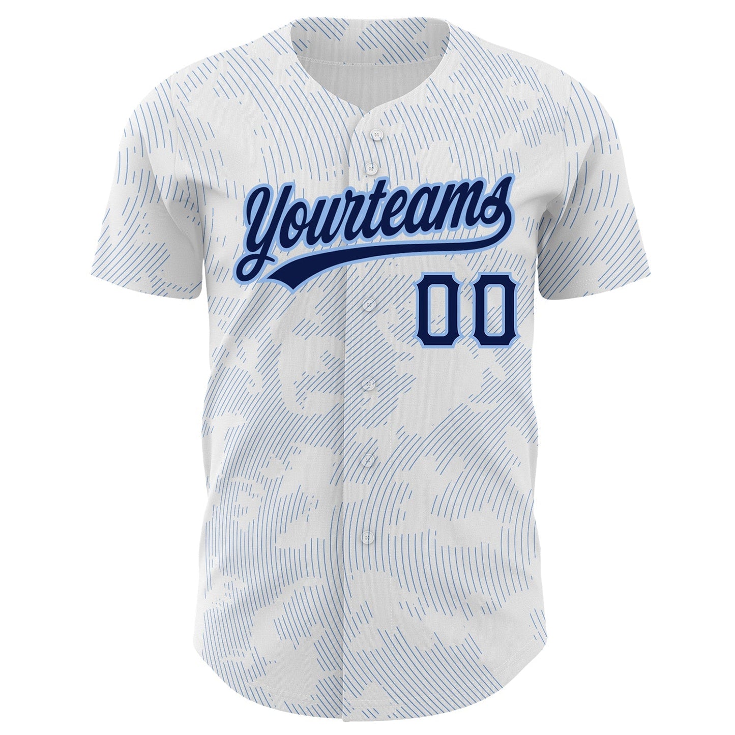 Custom White Navy-Light Blue 3D Pattern Design Curve Lines Authentic Baseball Jersey baseball jersey product view 2