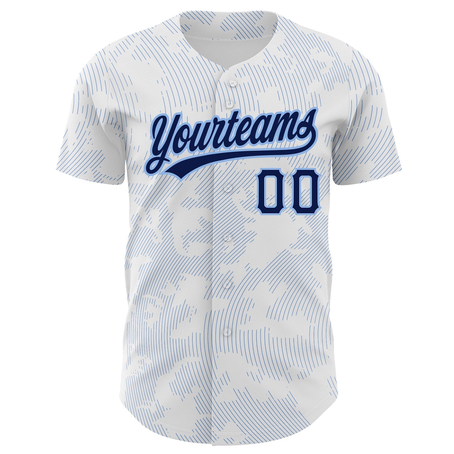 Custom White Navy-Light Blue 3D Pattern Design Curve Lines Authentic Baseball Jersey baseball jersey product view 2