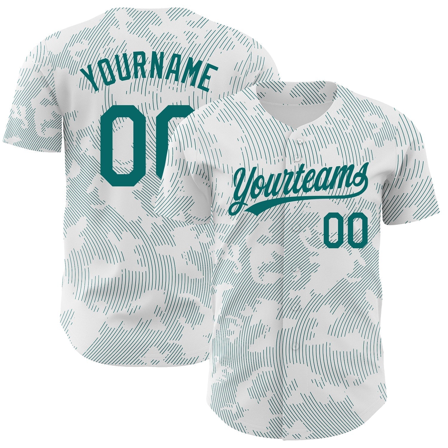 Custom White Teal 3D Pattern Design Curve Lines Authentic Baseball Jersey baseball jersey product view 1