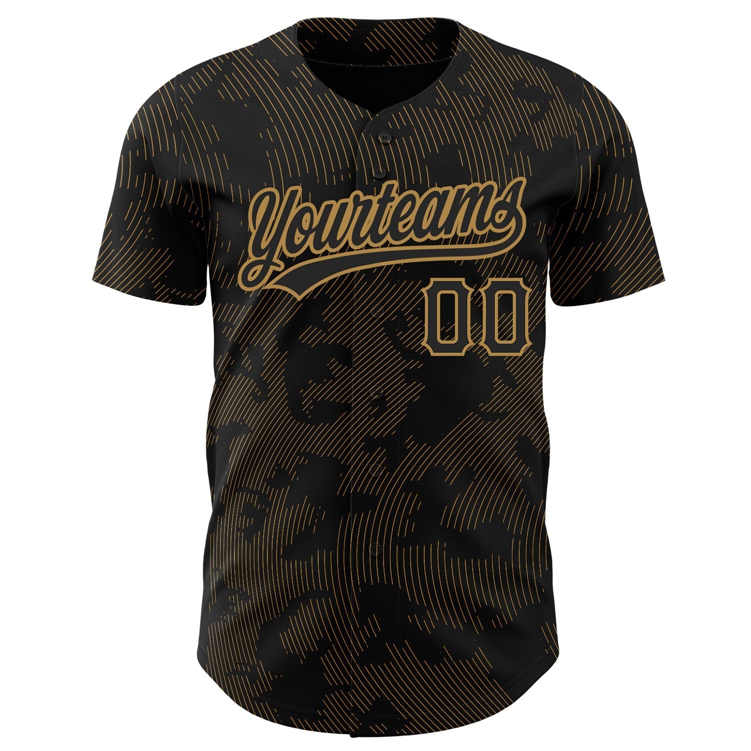 Custom Black Old Gold 3D Pattern Design Curve Lines Authentic Baseball Jersey baseball jersey product view 2
