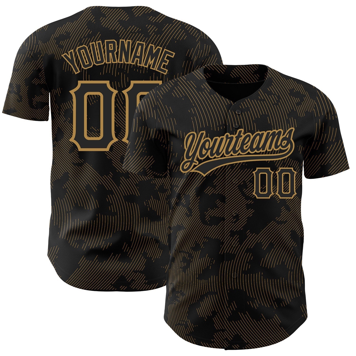 Custom Black Old Gold 3D Pattern Design Curve Lines Authentic Baseball Jersey baseball jersey product view 1
