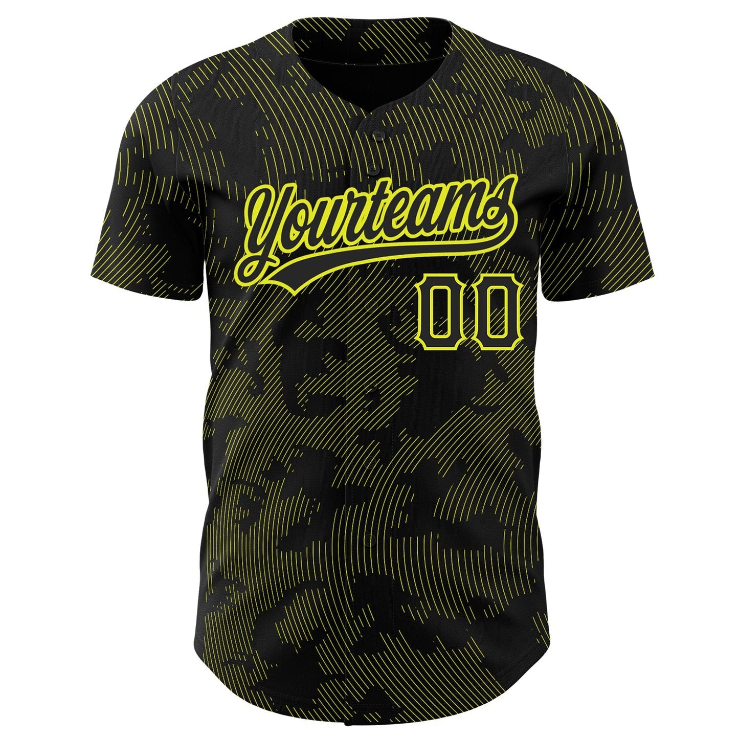 Custom Black Neon Yellow 3D Pattern Design Curve Lines Authentic Baseball Jersey baseball jersey product view 2