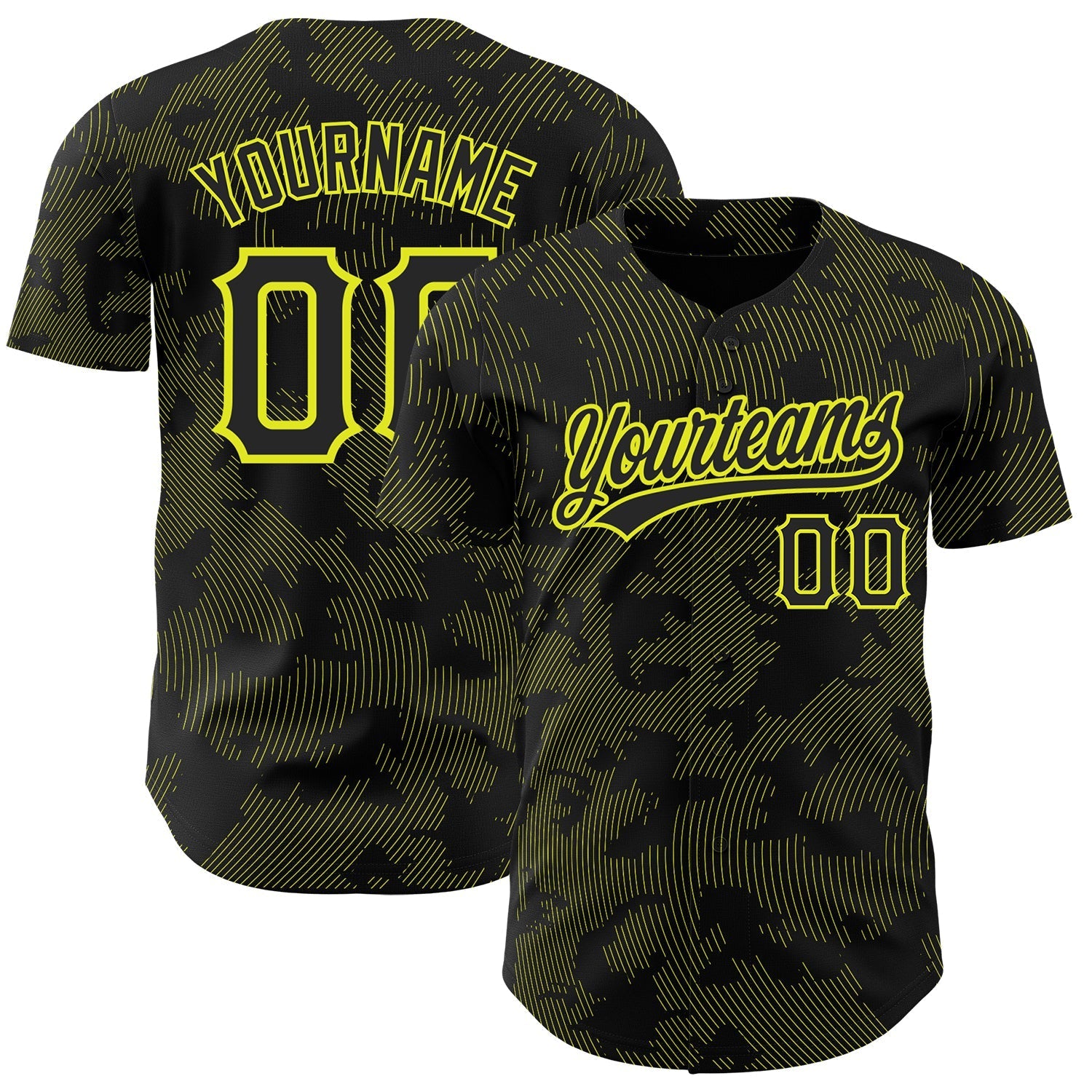 Custom Black Neon Yellow 3D Pattern Design Curve Lines Authentic Baseball Jersey baseball jersey product view 1