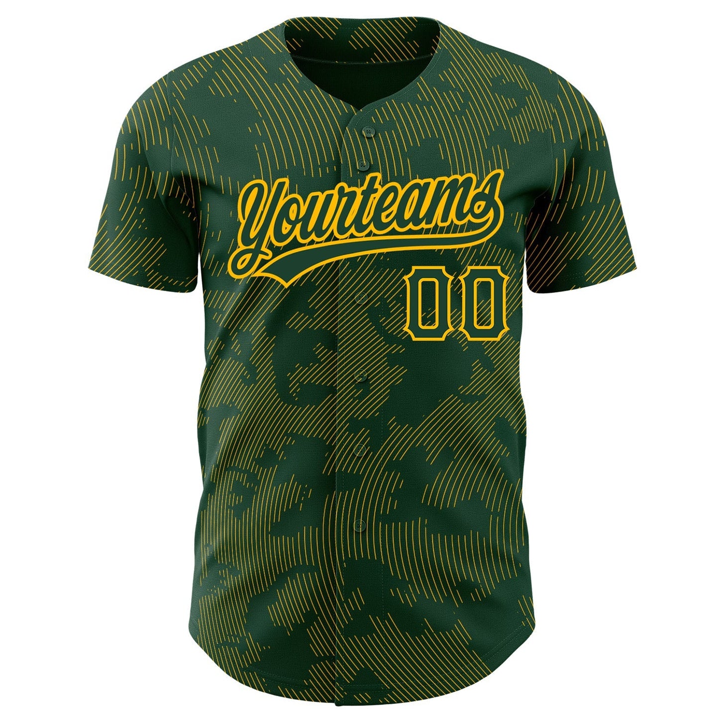 Custom Green Gold 3D Pattern Design Curve Lines Authentic Baseball Jersey baseball jersey product view 2