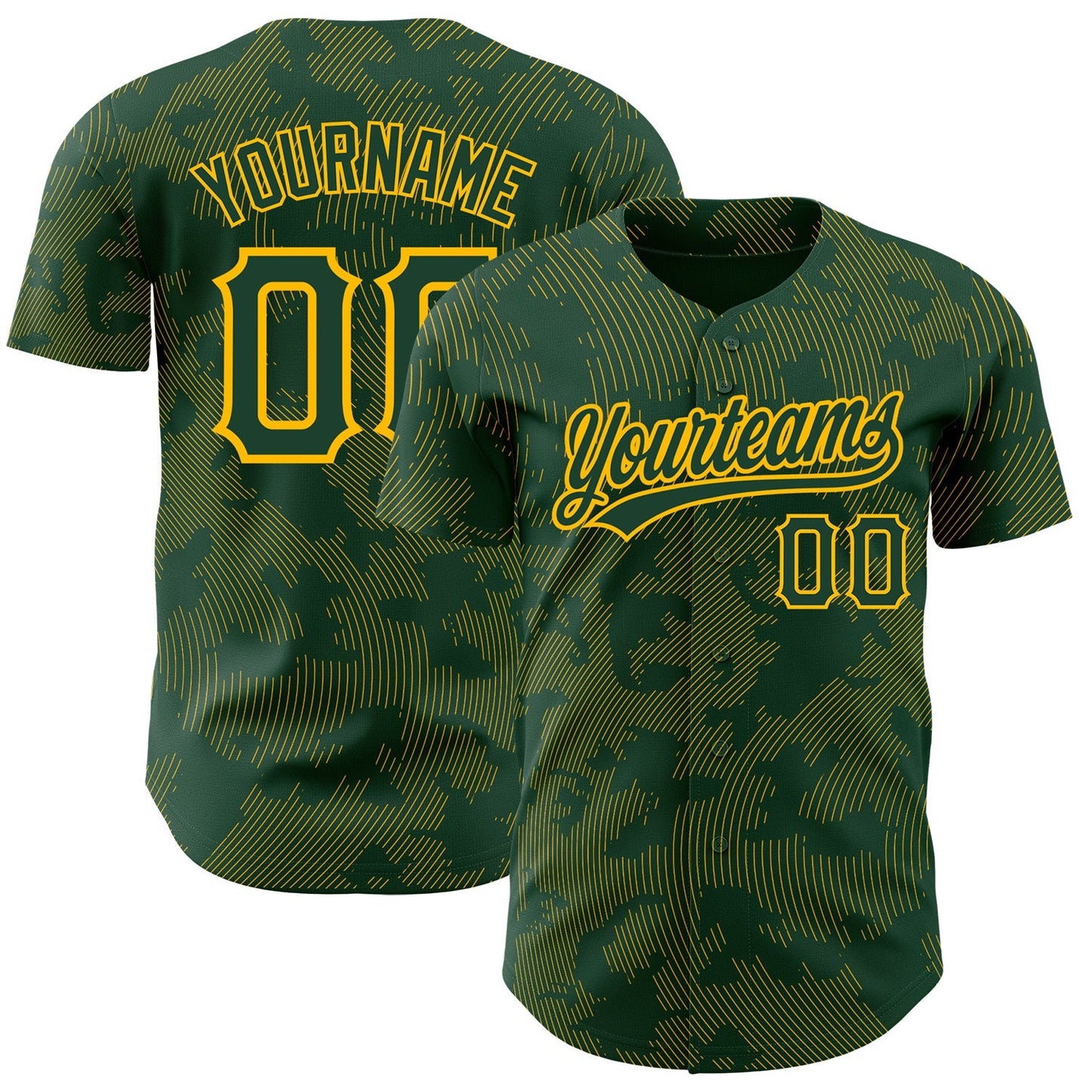 Custom Green Gold 3D Pattern Design Curve Lines Authentic Baseball Jersey baseball jersey product view 1