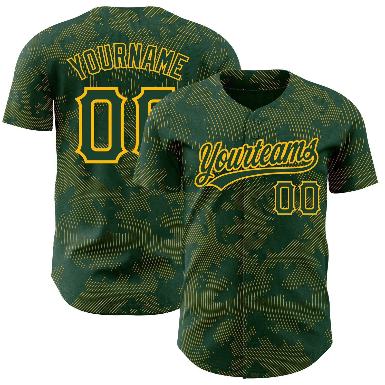 Custom Green Gold 3D Pattern Design Curve Lines Authentic Baseball Jersey baseball jersey product view 1