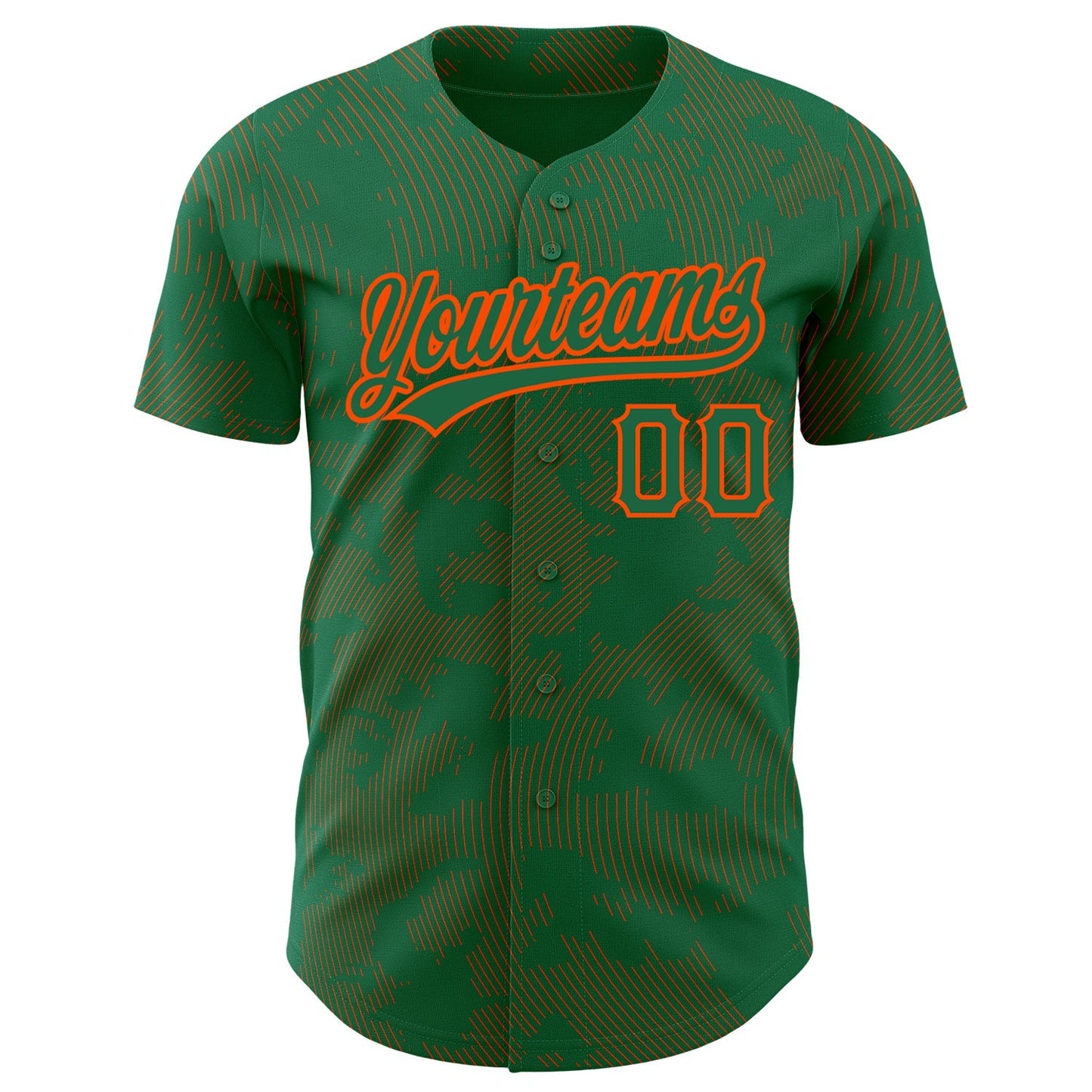 Custom Kelly Green Orange 3D Pattern Design Curve Lines Authentic Baseball Jersey baseball jersey product view 2