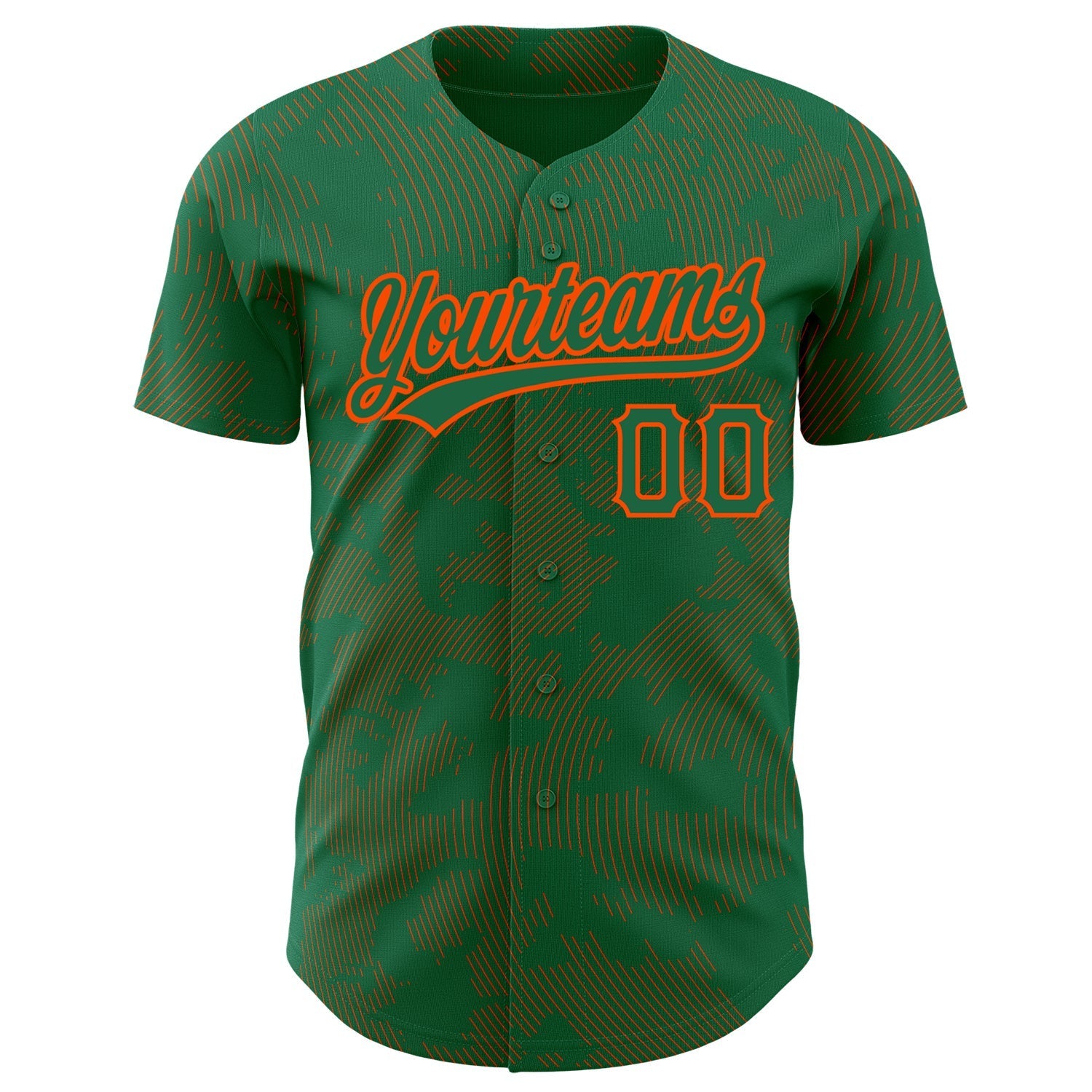 Custom Kelly Green Orange 3D Pattern Design Curve Lines Authentic Baseball Jersey baseball jersey product view 2