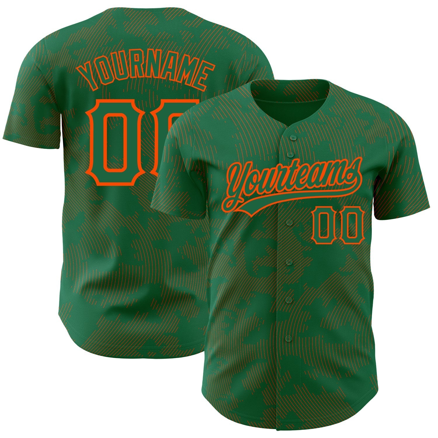 Custom Kelly Green Orange 3D Pattern Design Curve Lines Authentic Baseball Jersey baseball jersey product view 1