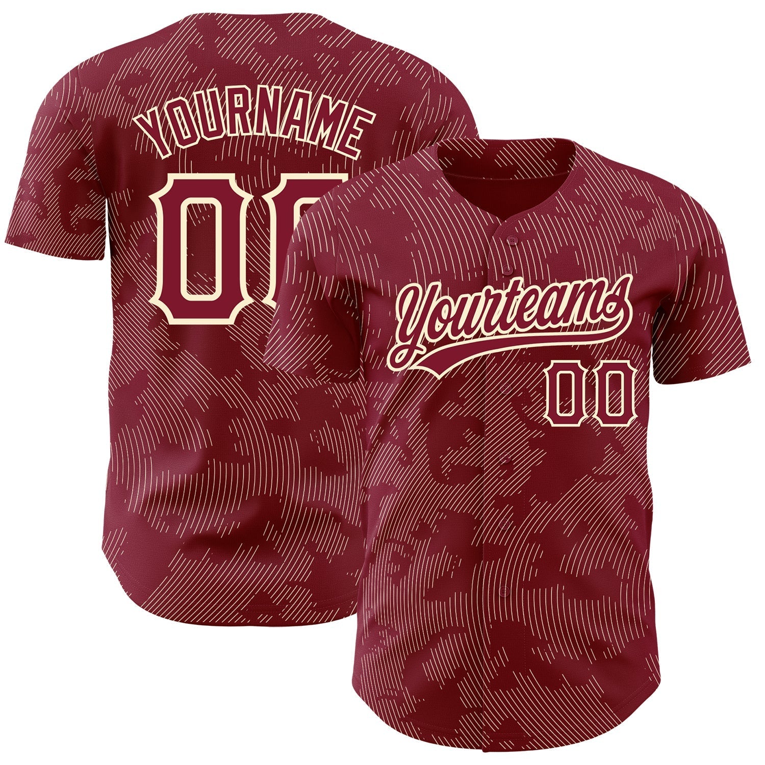 Custom Crimson Cream 3D Pattern Design Curve Lines Authentic Baseball Jersey baseball jersey product view 1