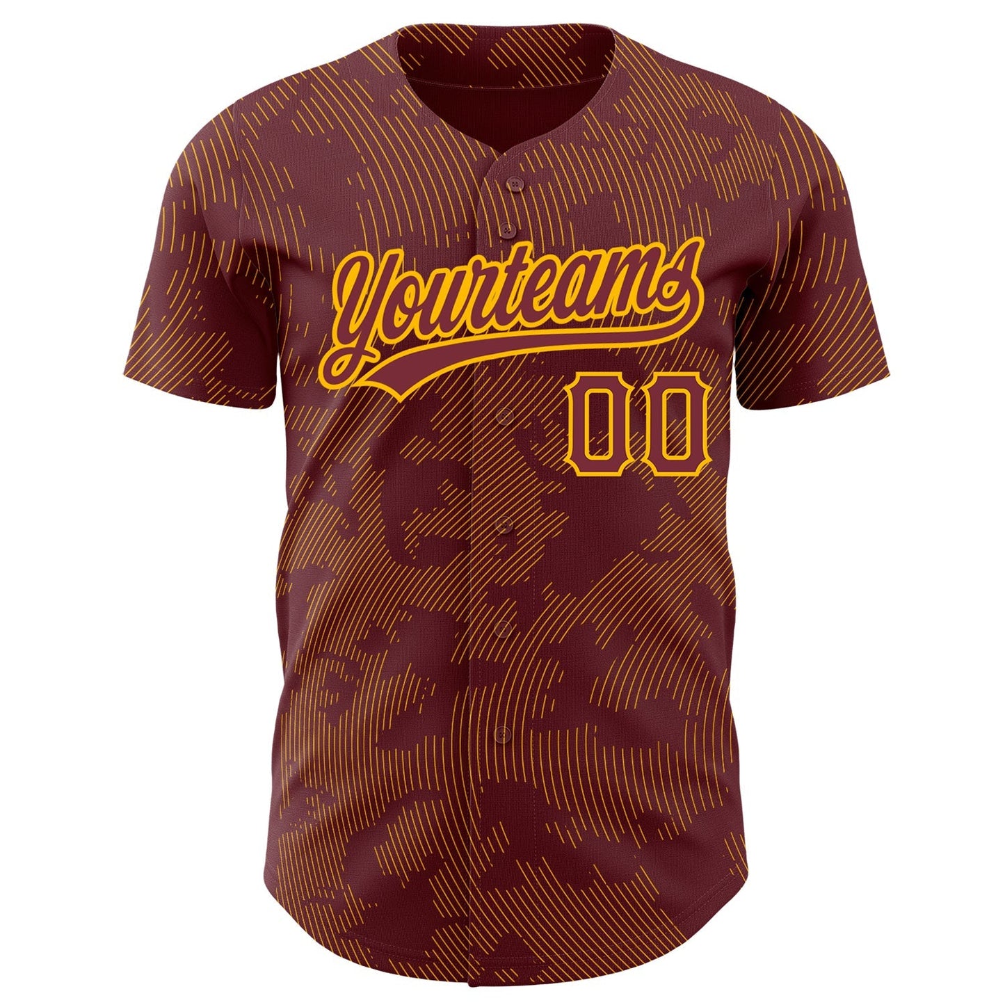 Custom Burgundy Gold 3D Pattern Design Curve Lines Authentic Baseball Jersey baseball jersey product view 2