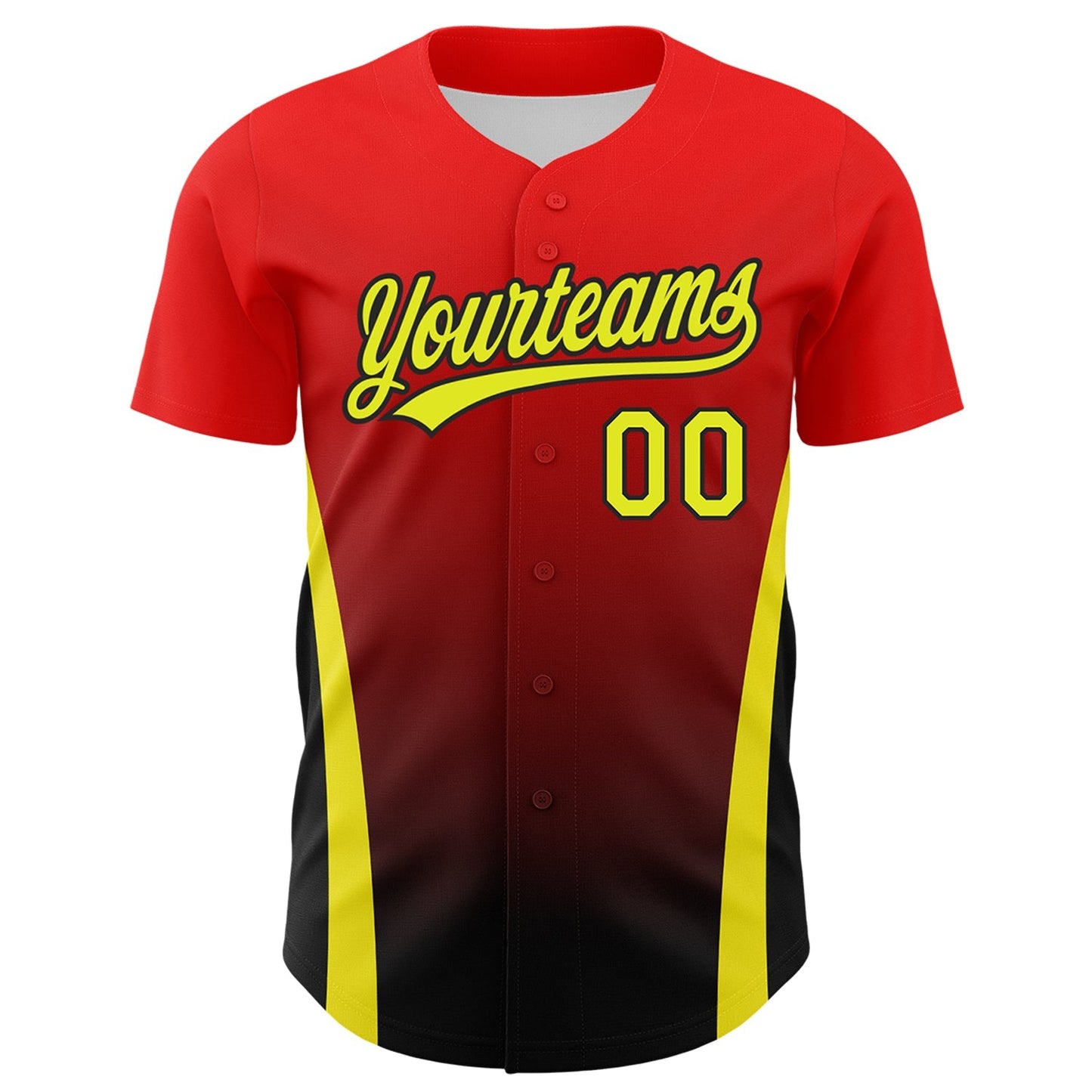 Custom Red Neon Yellow-Black 3D Pattern Design Side Stripes Authentic Baseball Jersey baseball jersey product view 2