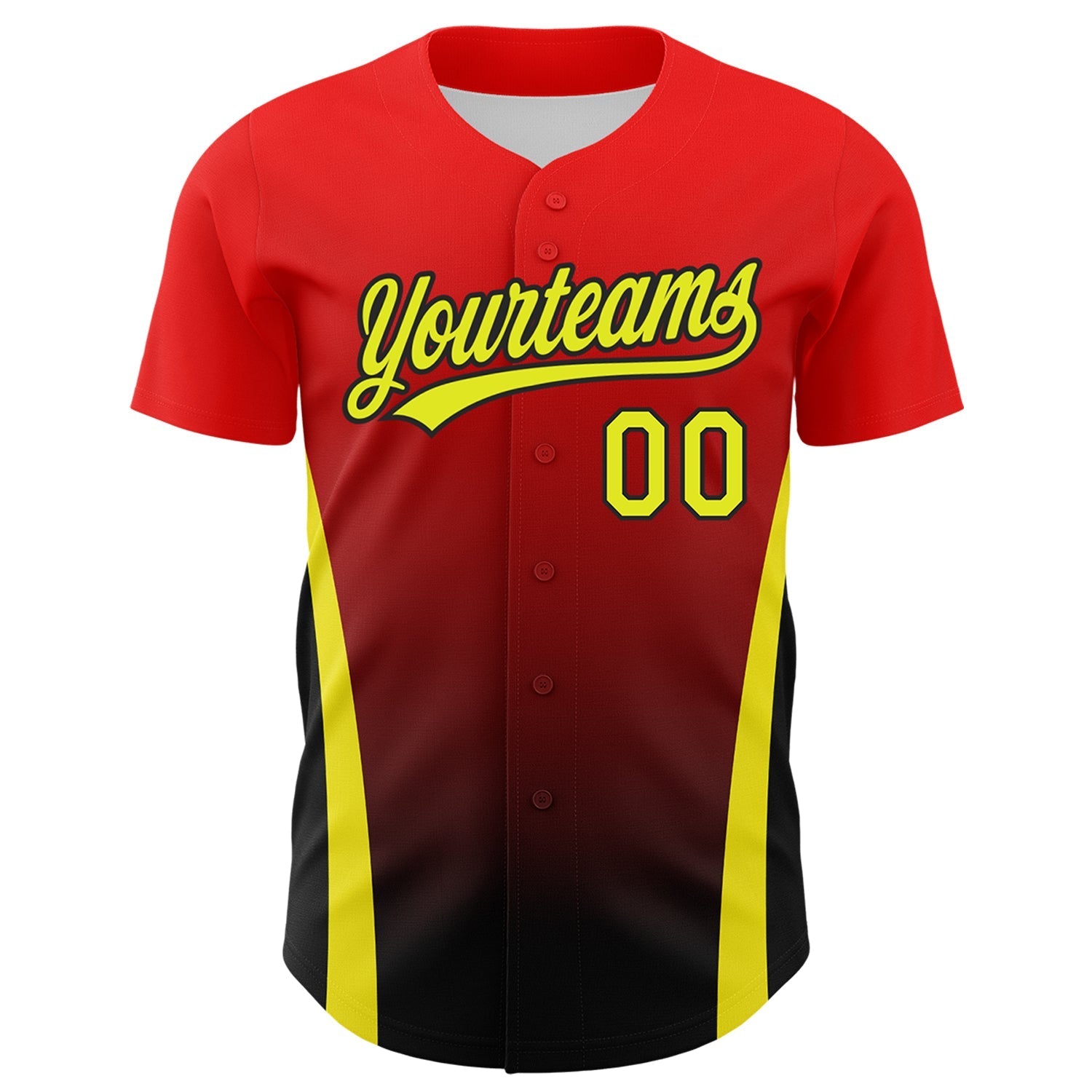 Custom Red Neon Yellow-Black 3D Pattern Design Side Stripes Authentic Baseball Jersey baseball jersey product view 2