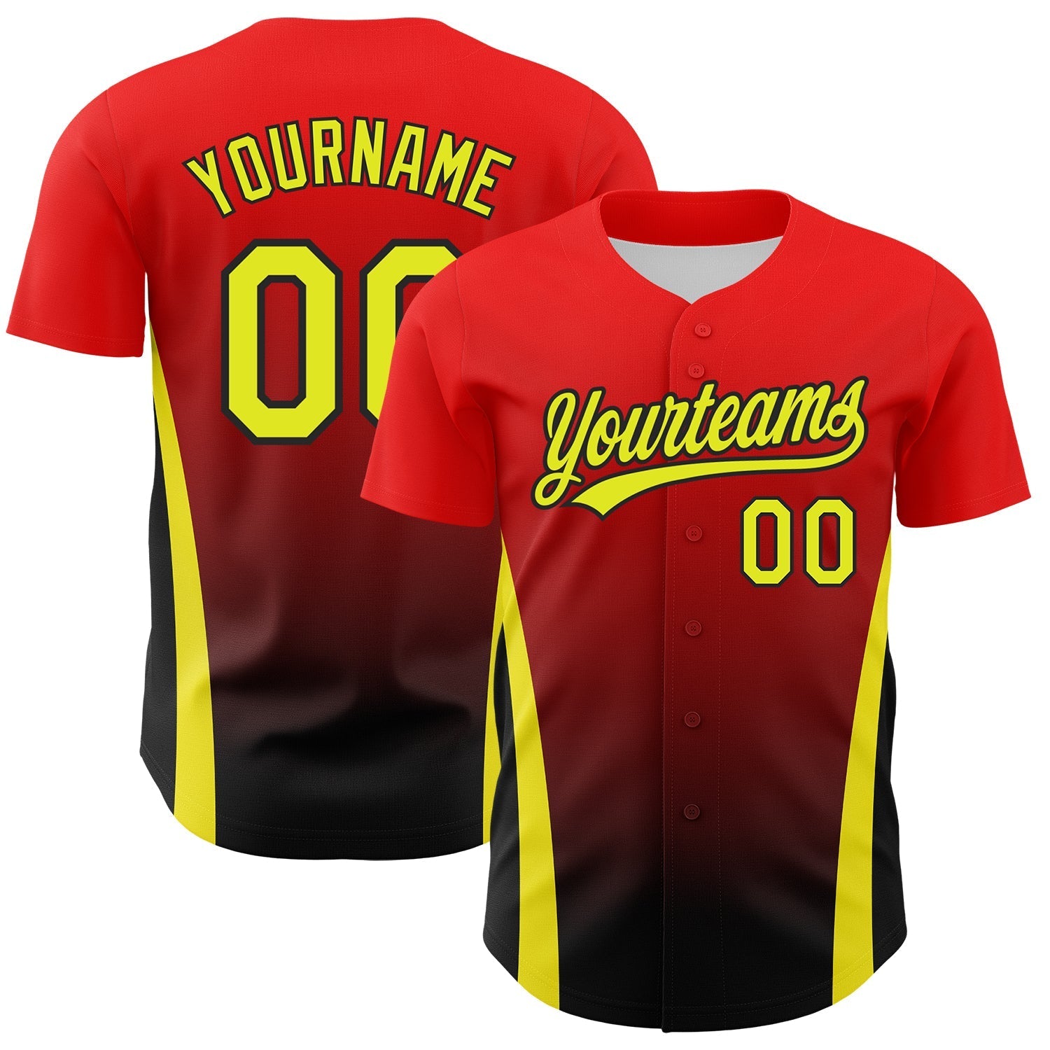 Custom Red Neon Yellow-Black 3D Pattern Design Side Stripes Authentic Baseball Jersey baseball jersey product view 1
