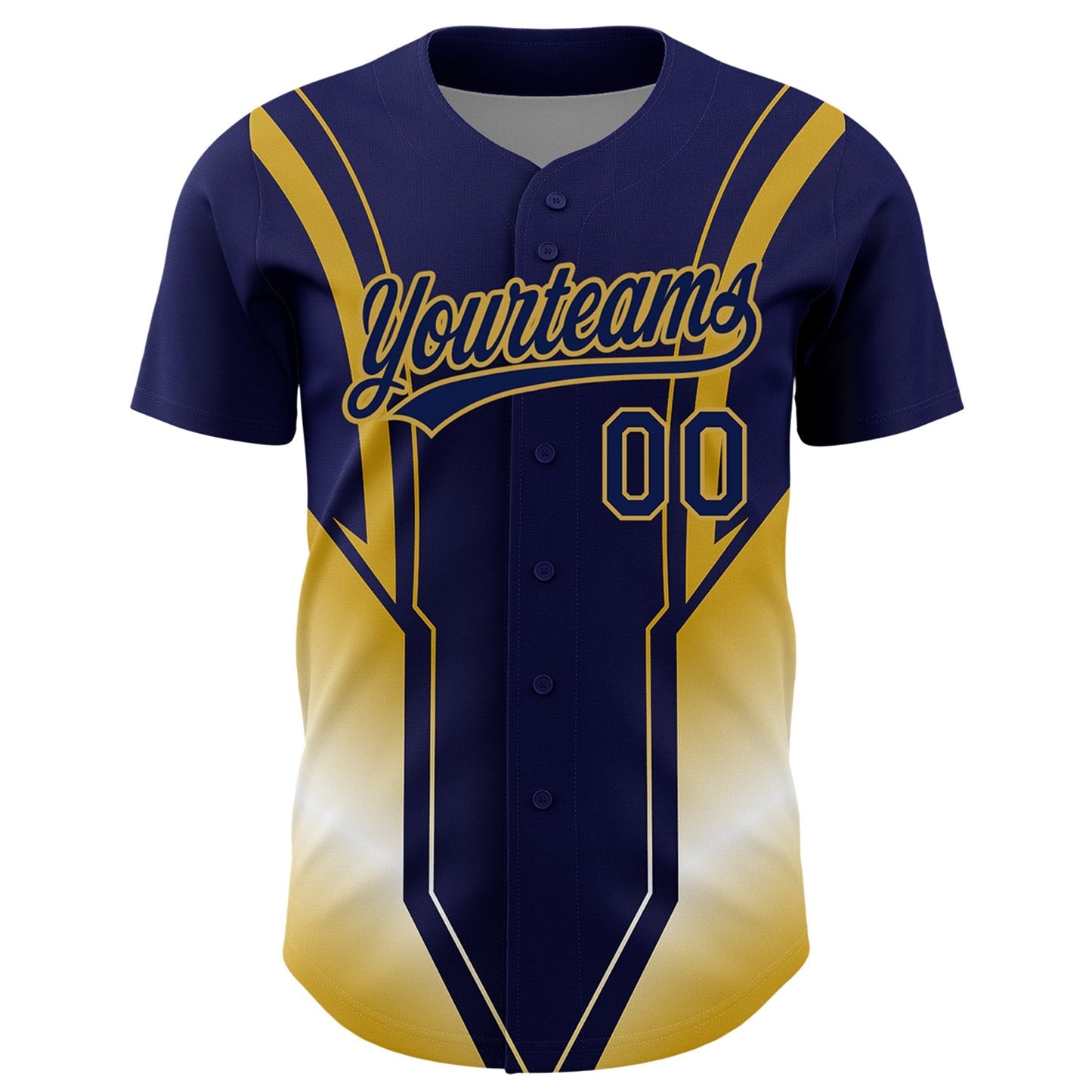 Custom Navy Old Gold 3D Pattern Design Side Stripes Authentic Baseball Jersey baseball jersey product view 2