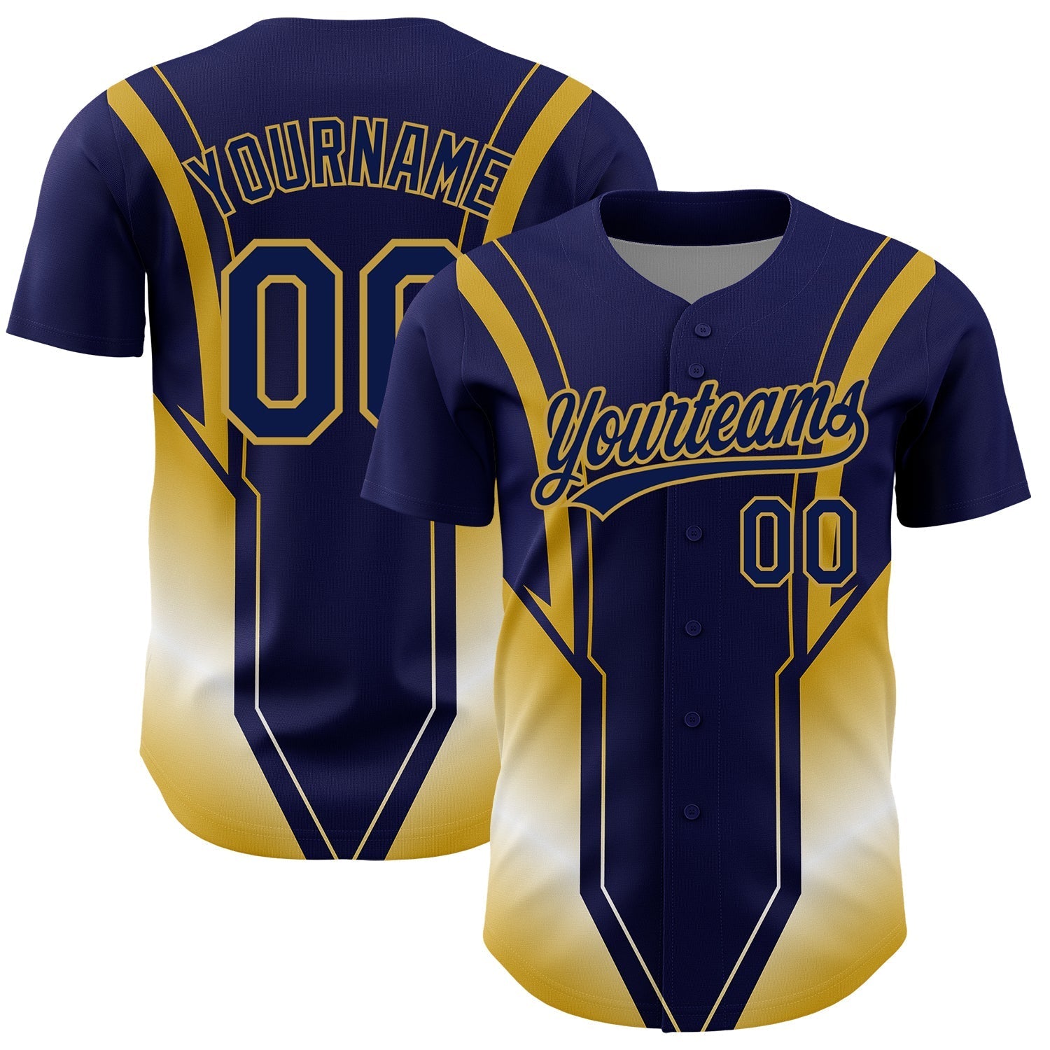 Custom Navy Old Gold 3D Pattern Design Side Stripes Authentic Baseball Jersey baseball jersey product view 1