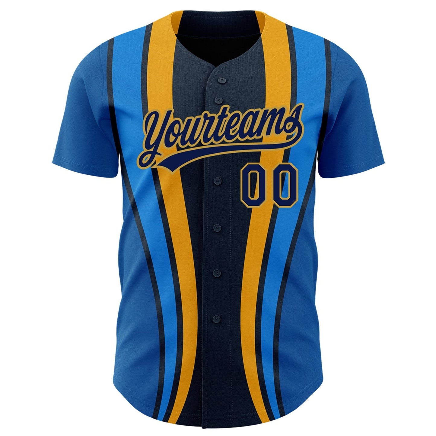 Custom Royal Navy-Old Gold 3D Pattern Design Side Stripes Authentic Baseball Jersey baseball jersey product view 2