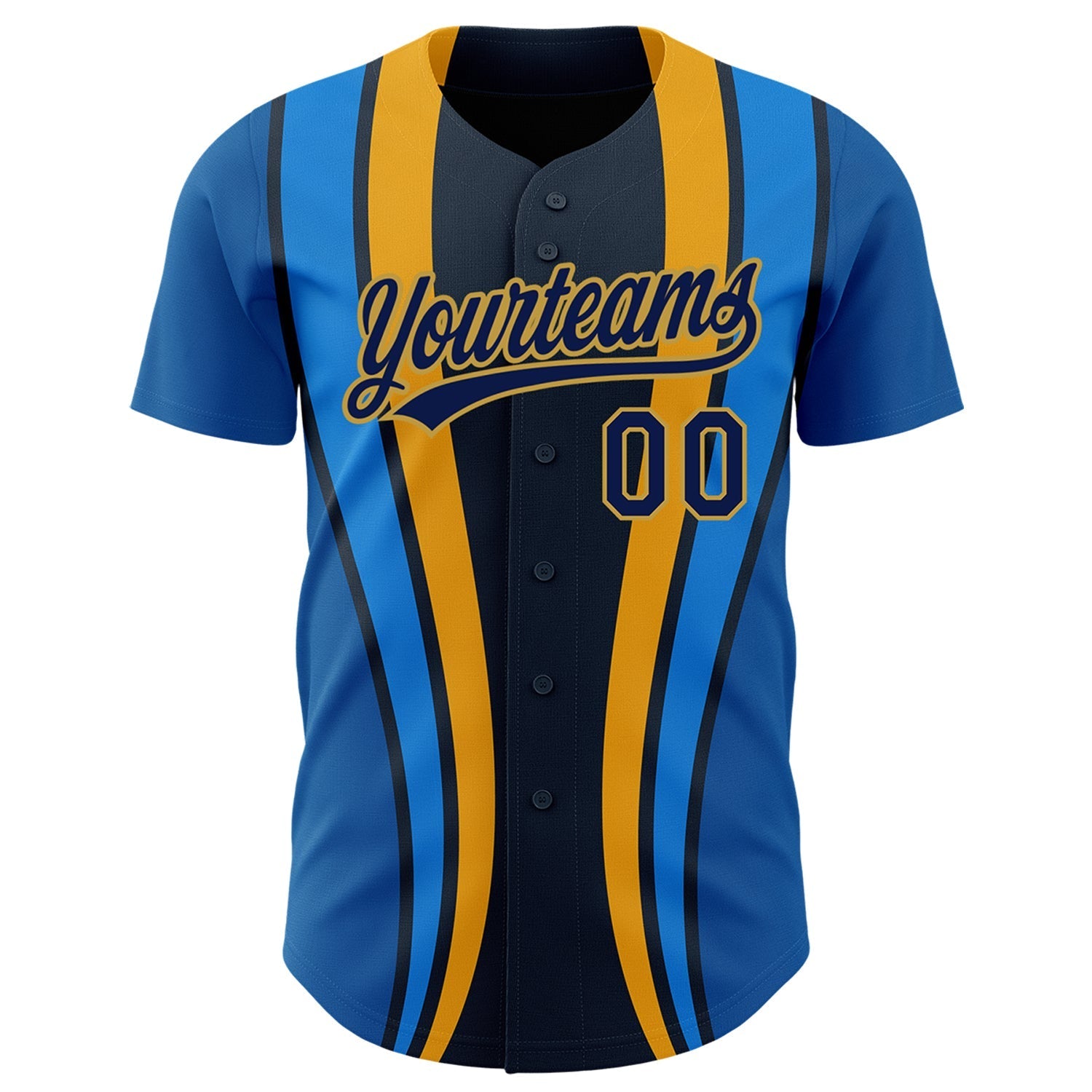 Custom Royal Navy-Old Gold 3D Pattern Design Side Stripes Authentic Baseball Jersey baseball jersey product view 2